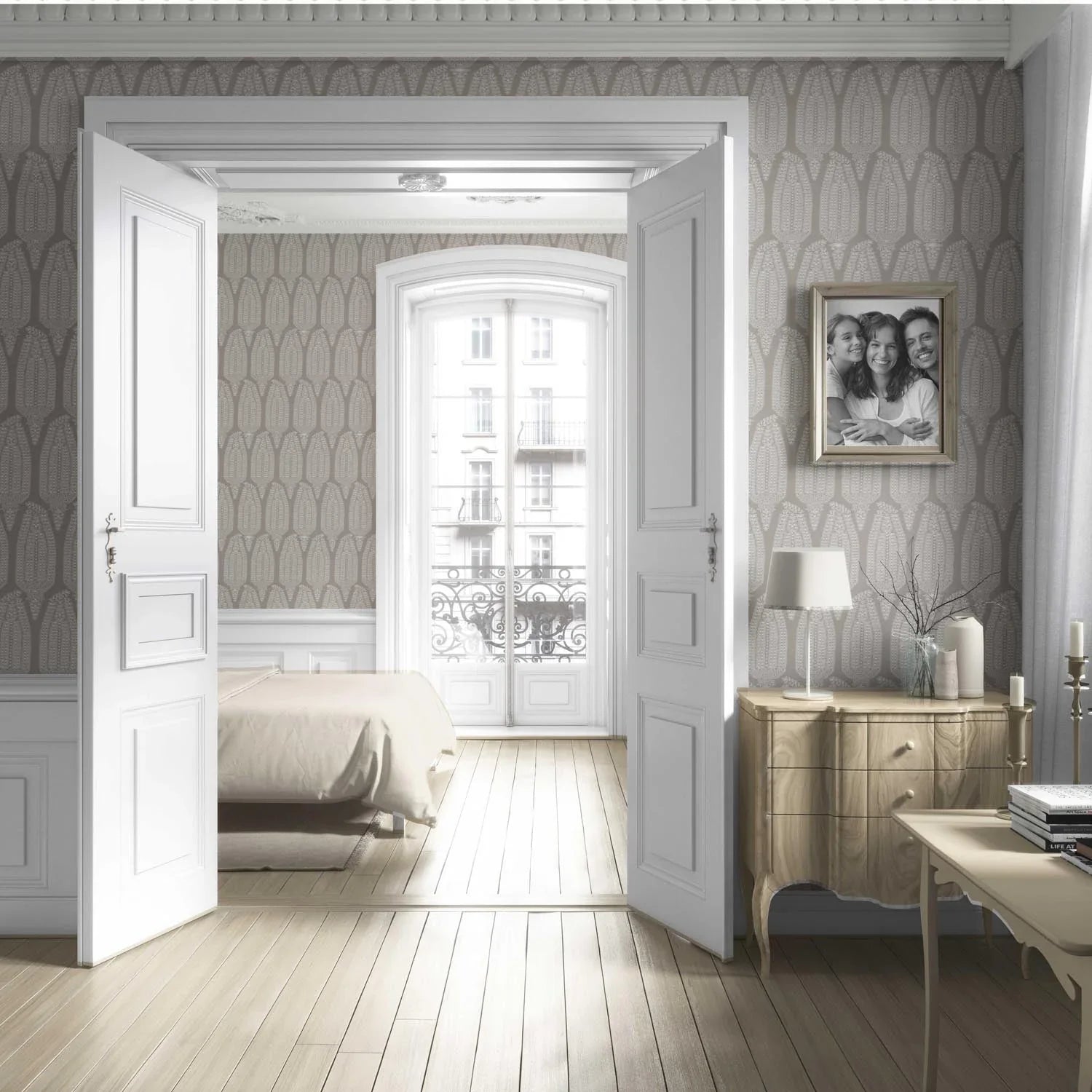 Neutral Paisley Floral Living Room Wallpaper (Taupe Gray/ Greige)