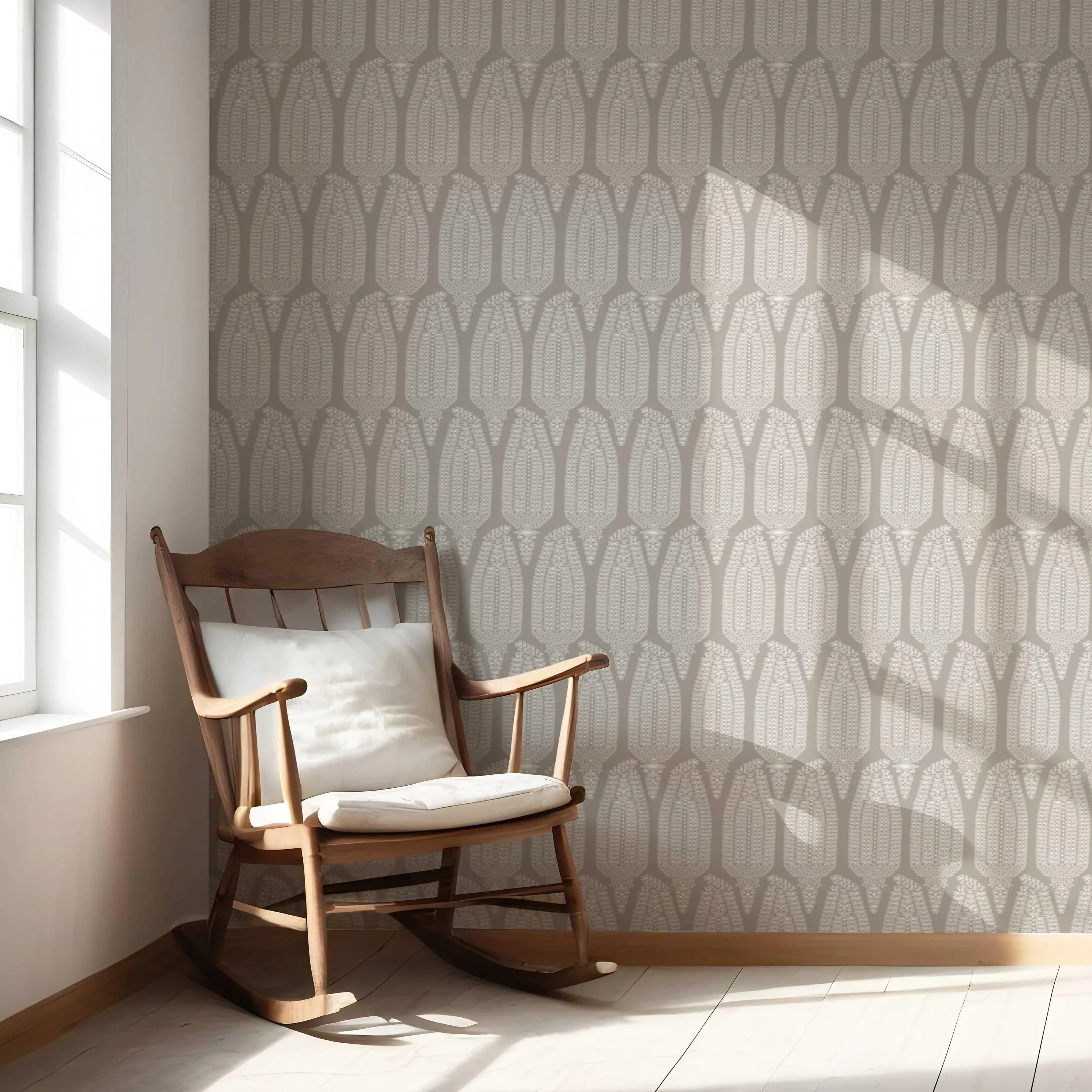Neutral Paisley Floral Nursery Wallpaper Sample (Taupe Gray/ Greige)