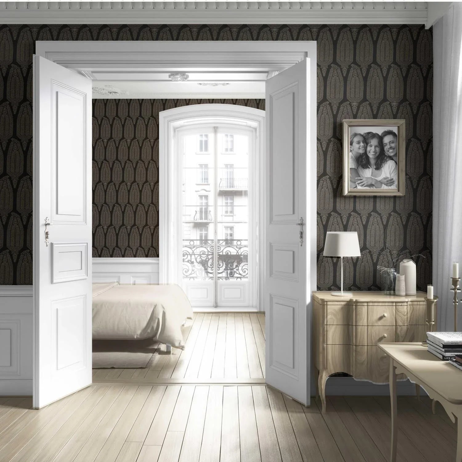 Neutral Paisley Floral Living Room Wallpaper (Black/ Beige)