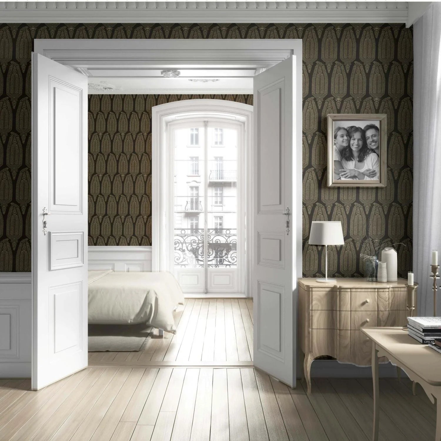 Paisley Floral Living Room Wallpaper Sample (Brown/ Olive Green/ Gold)