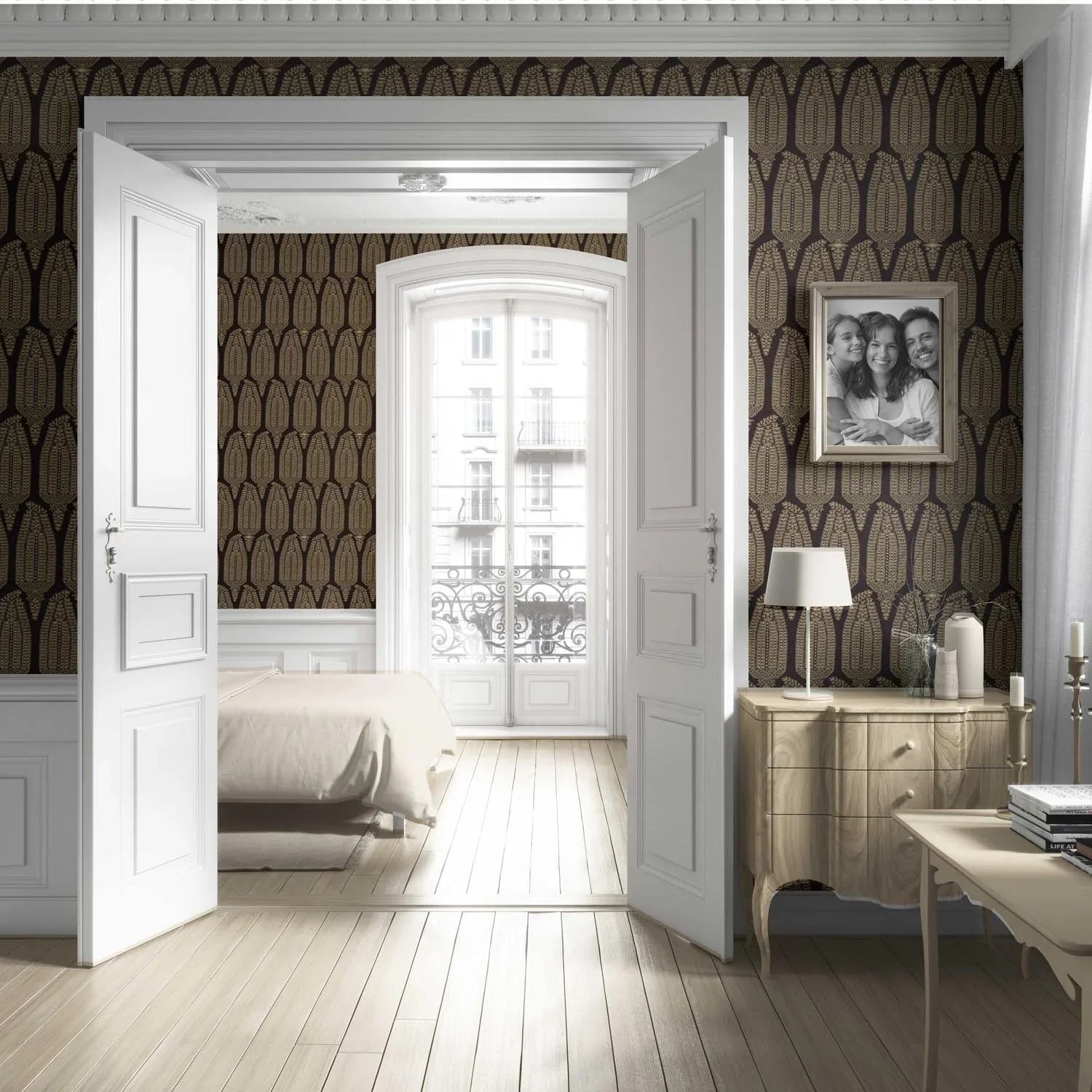 Paisley Floral Living Room Wallpaper (Coffee Brown/ Gold)