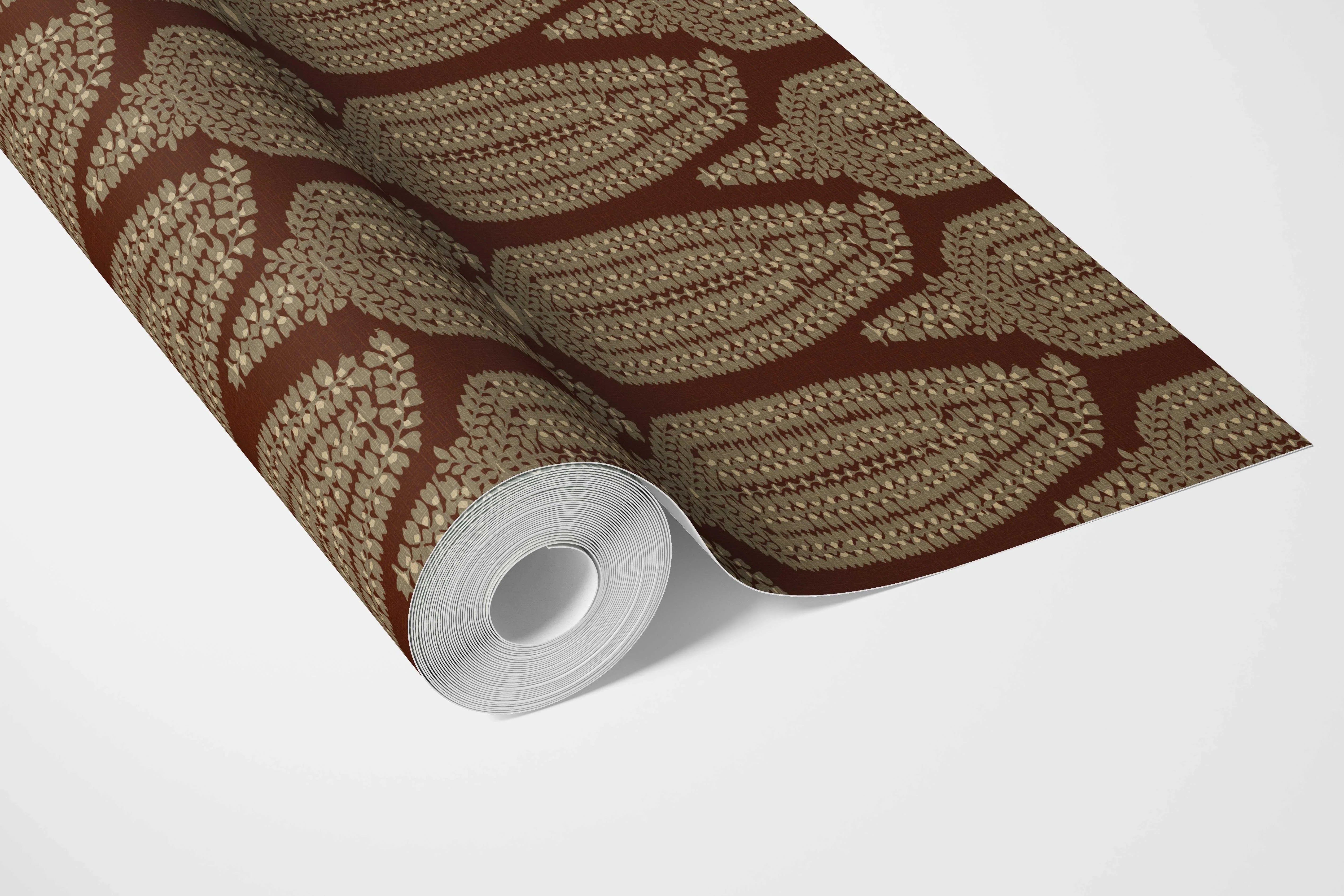 Paisley Floral Bathroom Wallpaper Sample (Deep Brown/ Gold)
