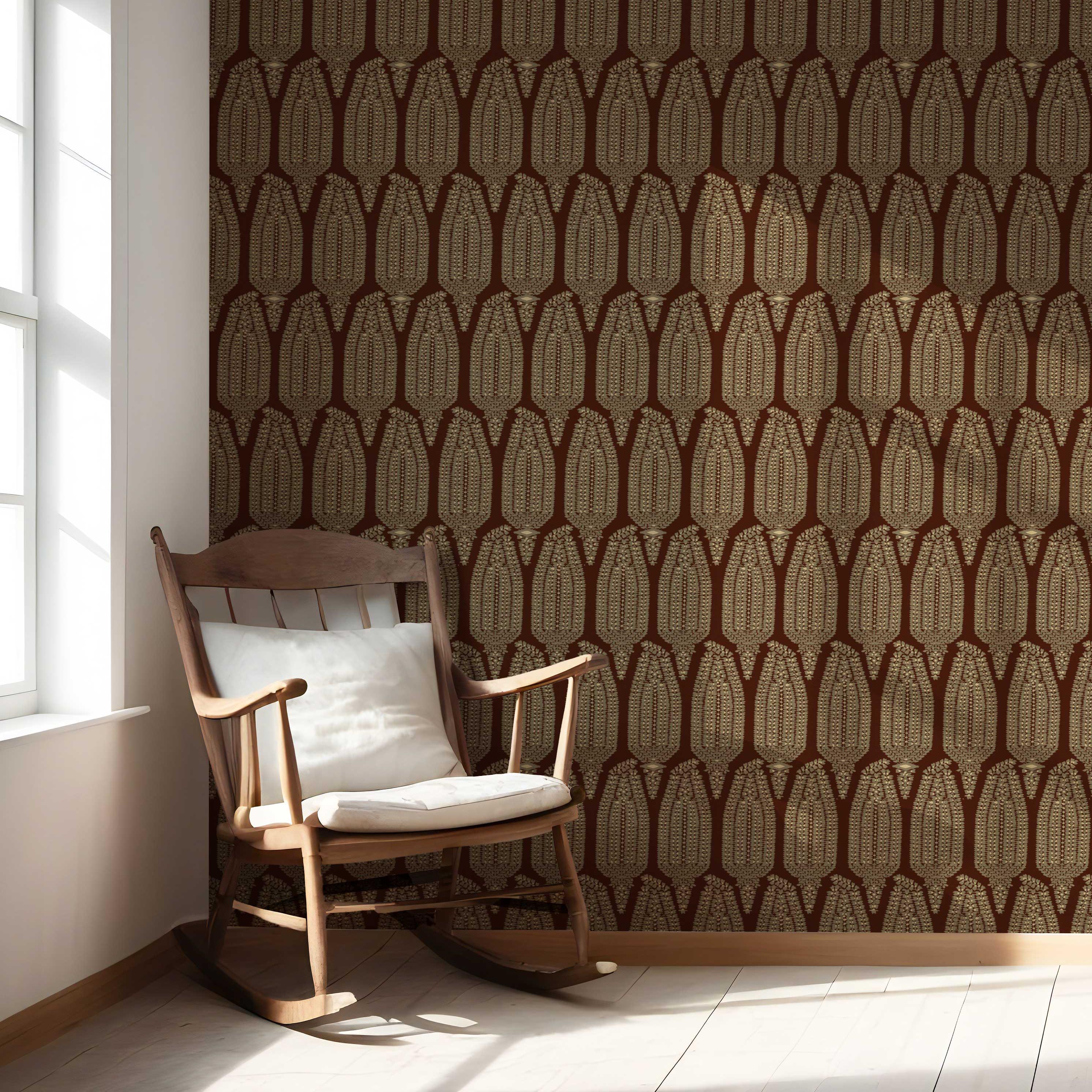 Paisley Floral Nursery Wallpaper Sample (Deep Brown/ Gold)