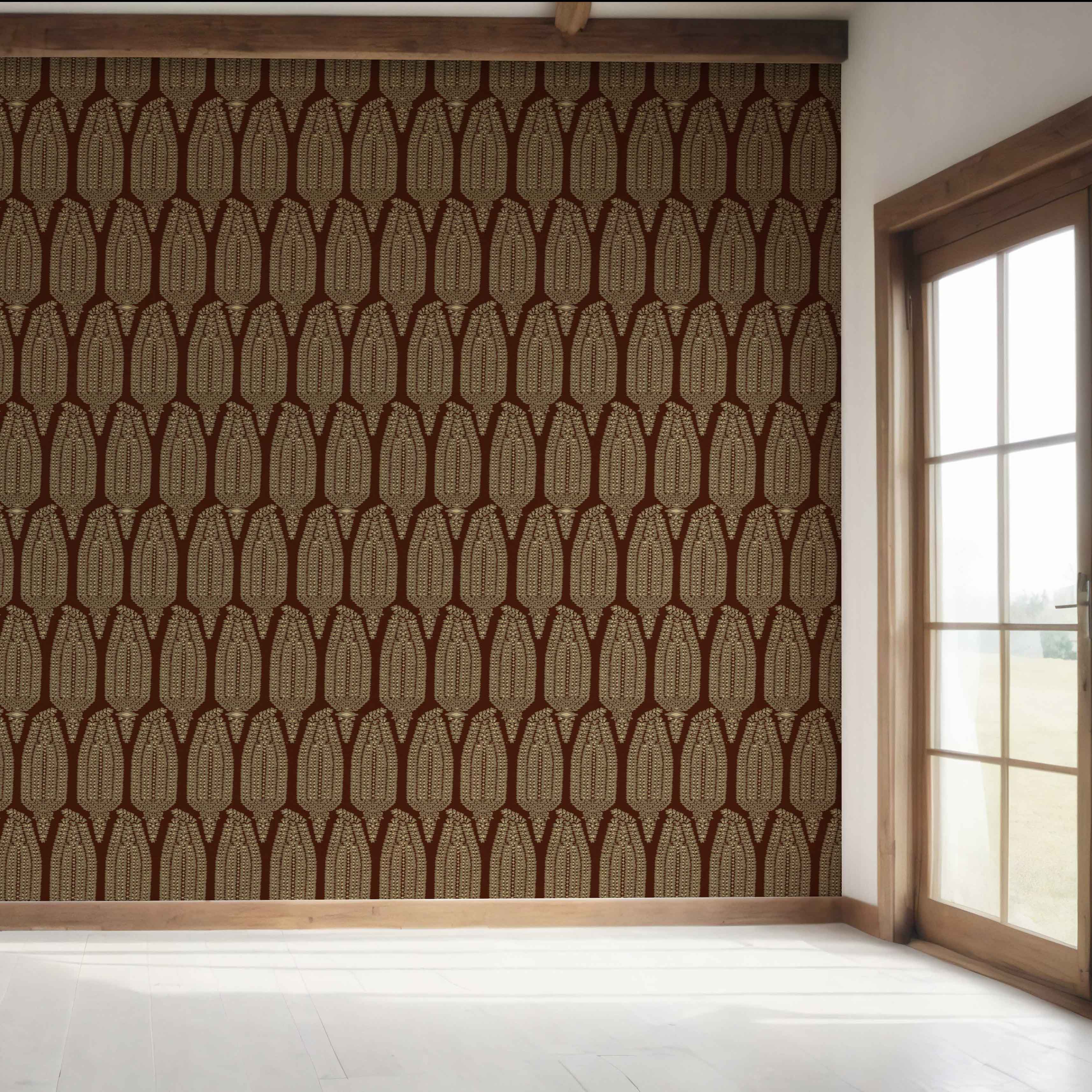 Paisley Floral Bedroom Wallpaper Sample (Deep Brown/ Gold)