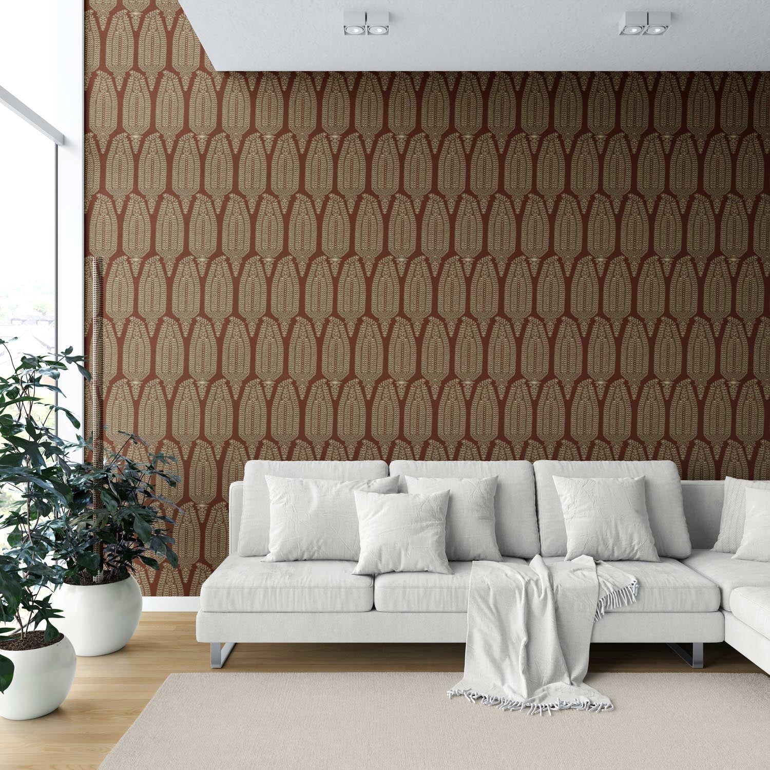Paisley Floral Shower Toilet Wallpaper (Garnet Brown/ Gold)