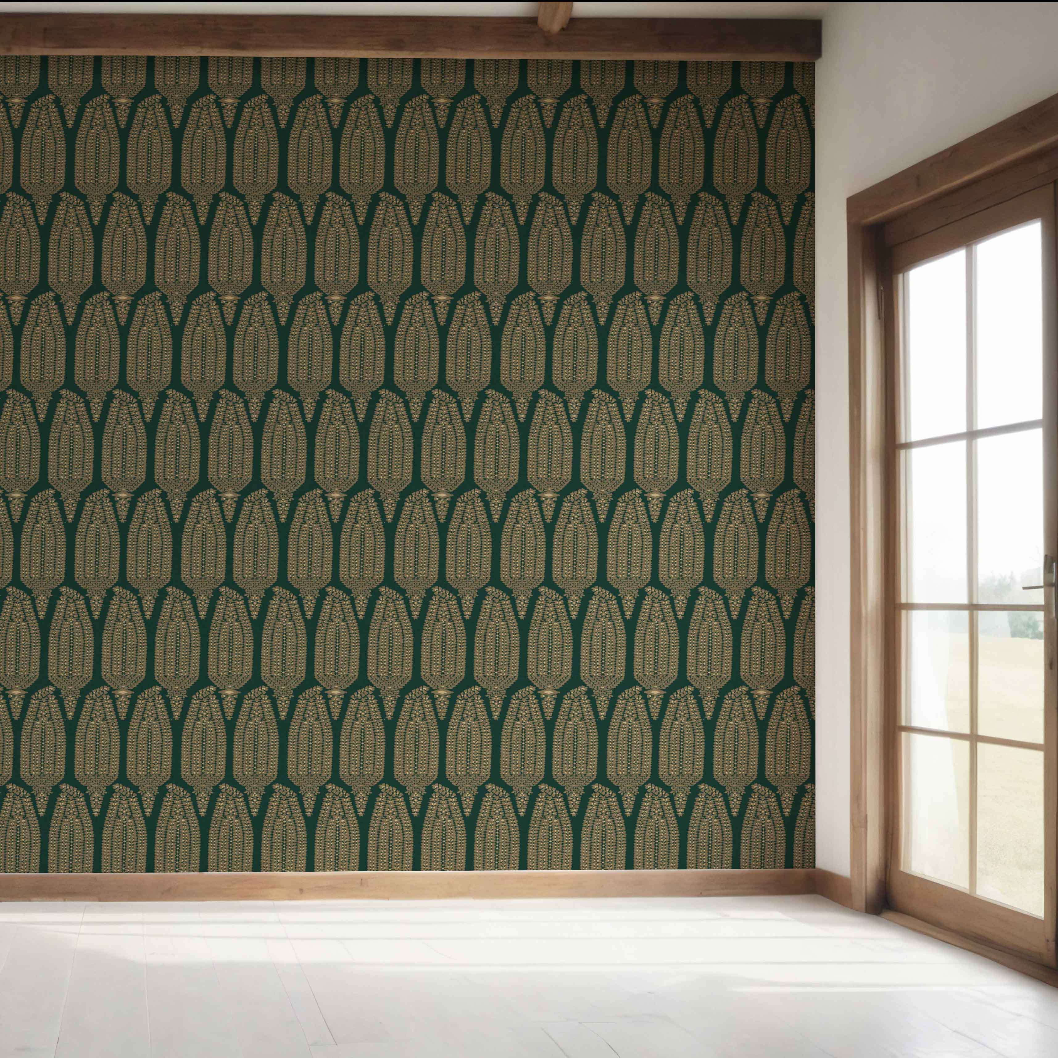 Paisley Floral Bedroom Wallpaper (Green/ Gold)