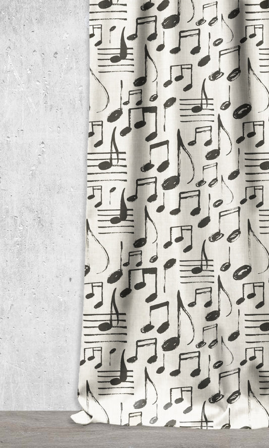 Music Themed Print Home Décor Fabric By the Metre (Black/ Milky White)