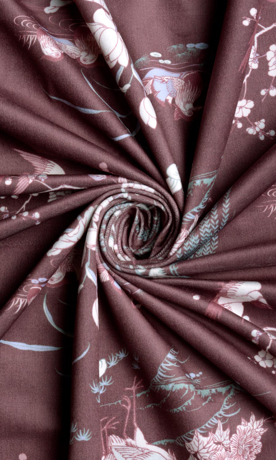 Chinoiserie Toile Velvet Fabric By the Yard for Curtains & Drapes (Burgundy Red)