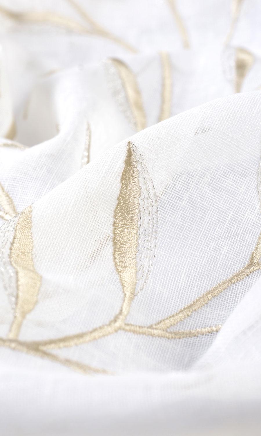 Sheer Floral Embroidered Fabric Sample for Curtains & Drapes (White/ Beige)