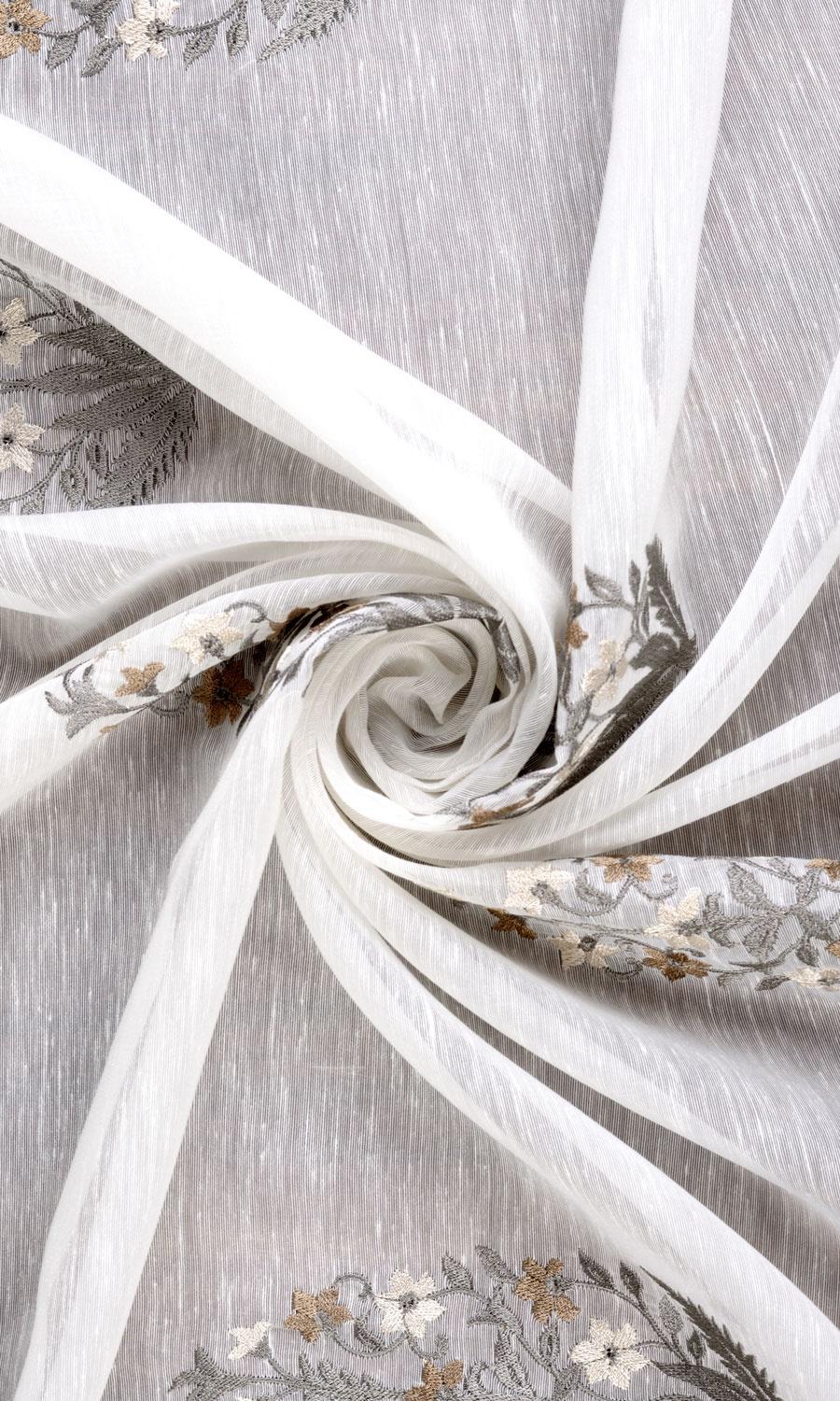 Floral Sheer Home Textile Fabric Material By the Yard (White/ Grey/ Brown)