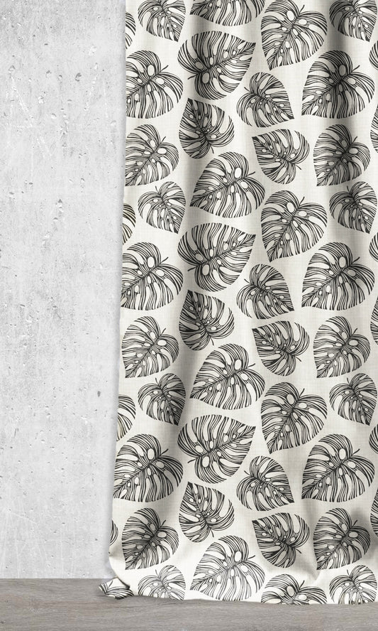 Botanical Print Home Décor Fabric Sample (Black/ Milky White)