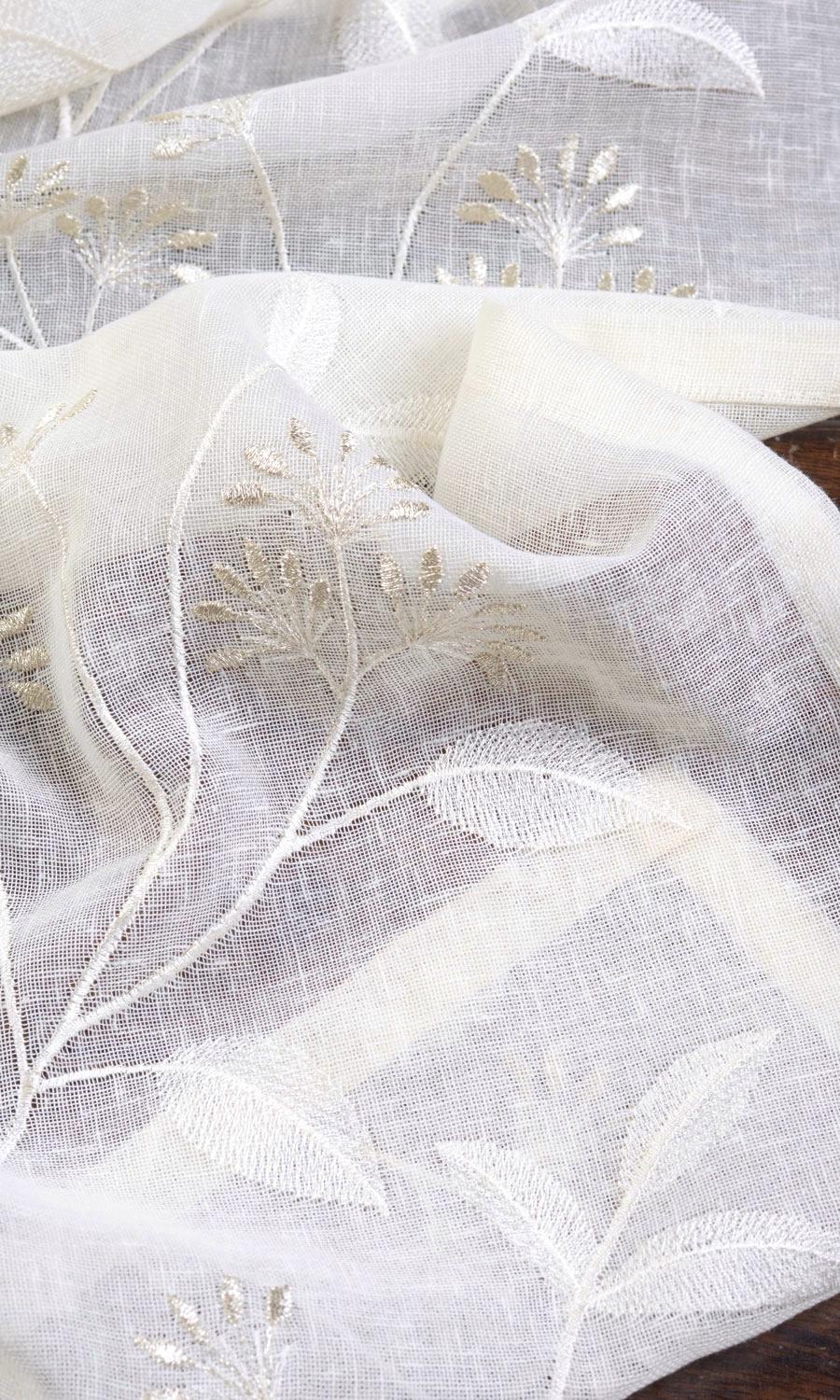 Floral Sheer Fabric Sample for Curtains & Drapes (White/ Cream)
