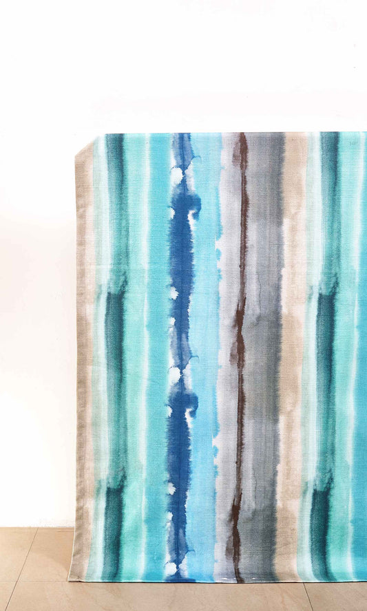 Cotton Printed Drapes (Blue/ Gray/ Brown)