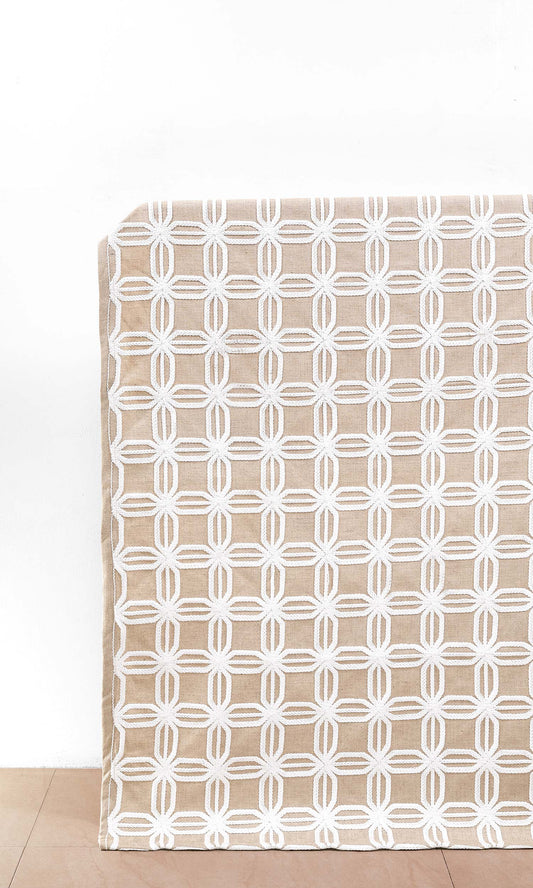 Geometric Cotton-Linen Drapes (Beige/ White)