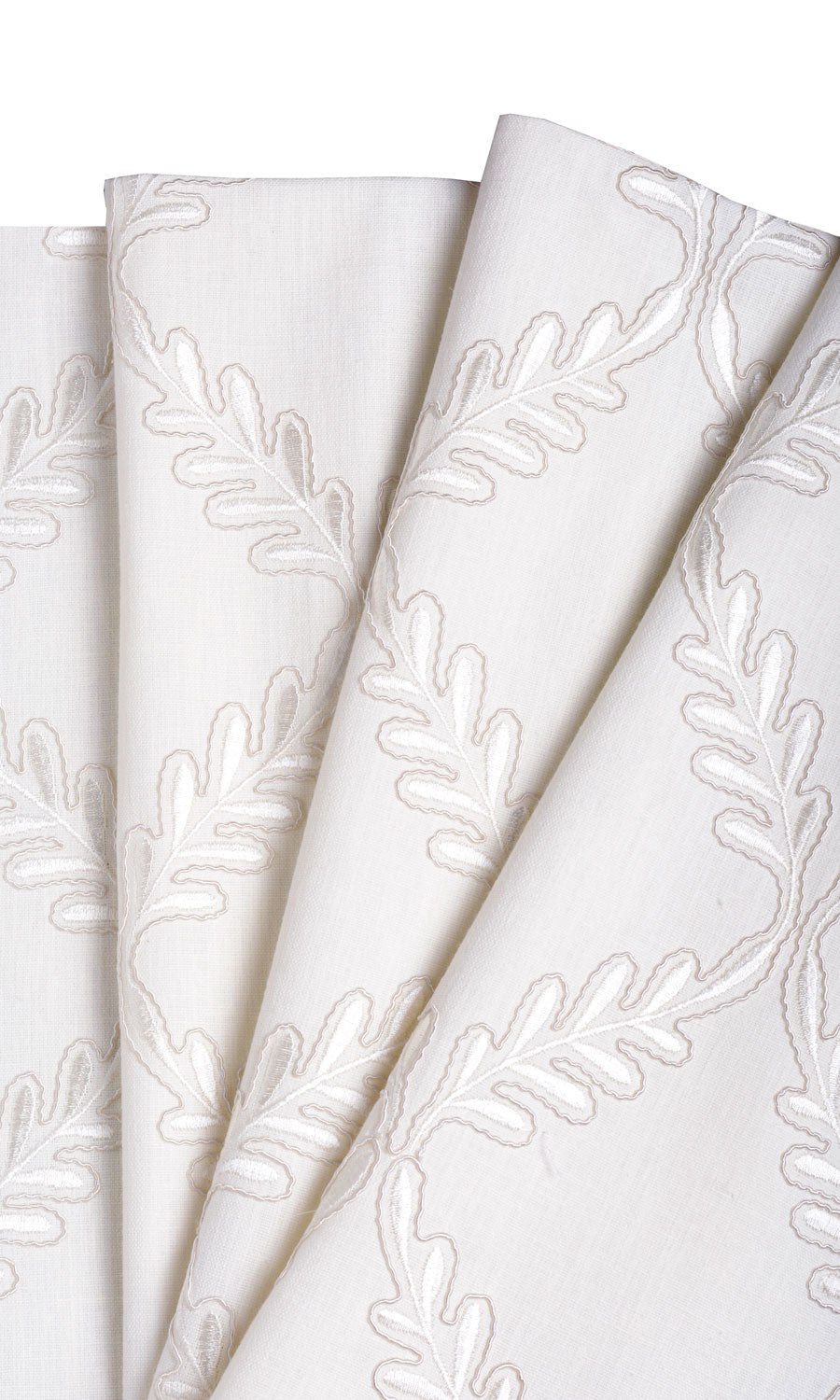 Poly-Linen Embroidered Fabric Sample for Curtains & Drapes (White/ Cream)