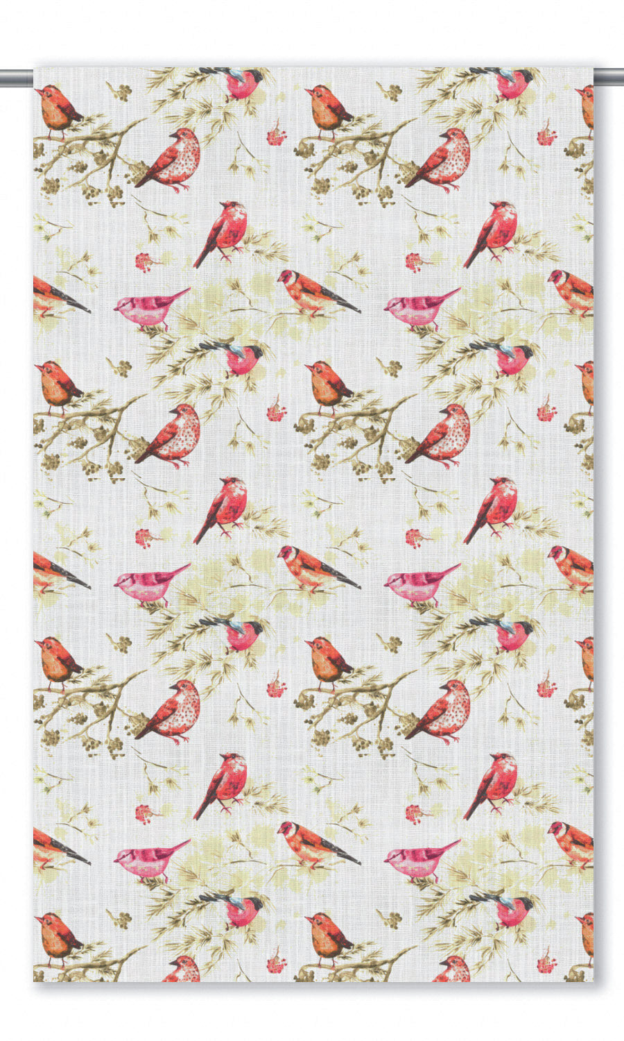 Bird-Print Cotton Window Treatments Fabric By the Yard (Orange/ Pink/ White)