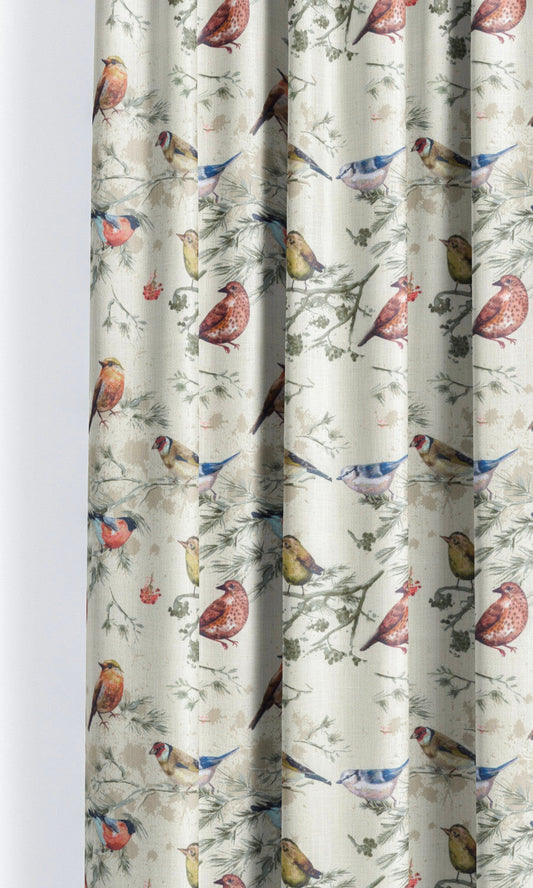 Bird-Print Cotton Drapes (Red/ Gray/ Blue/ Beige)
