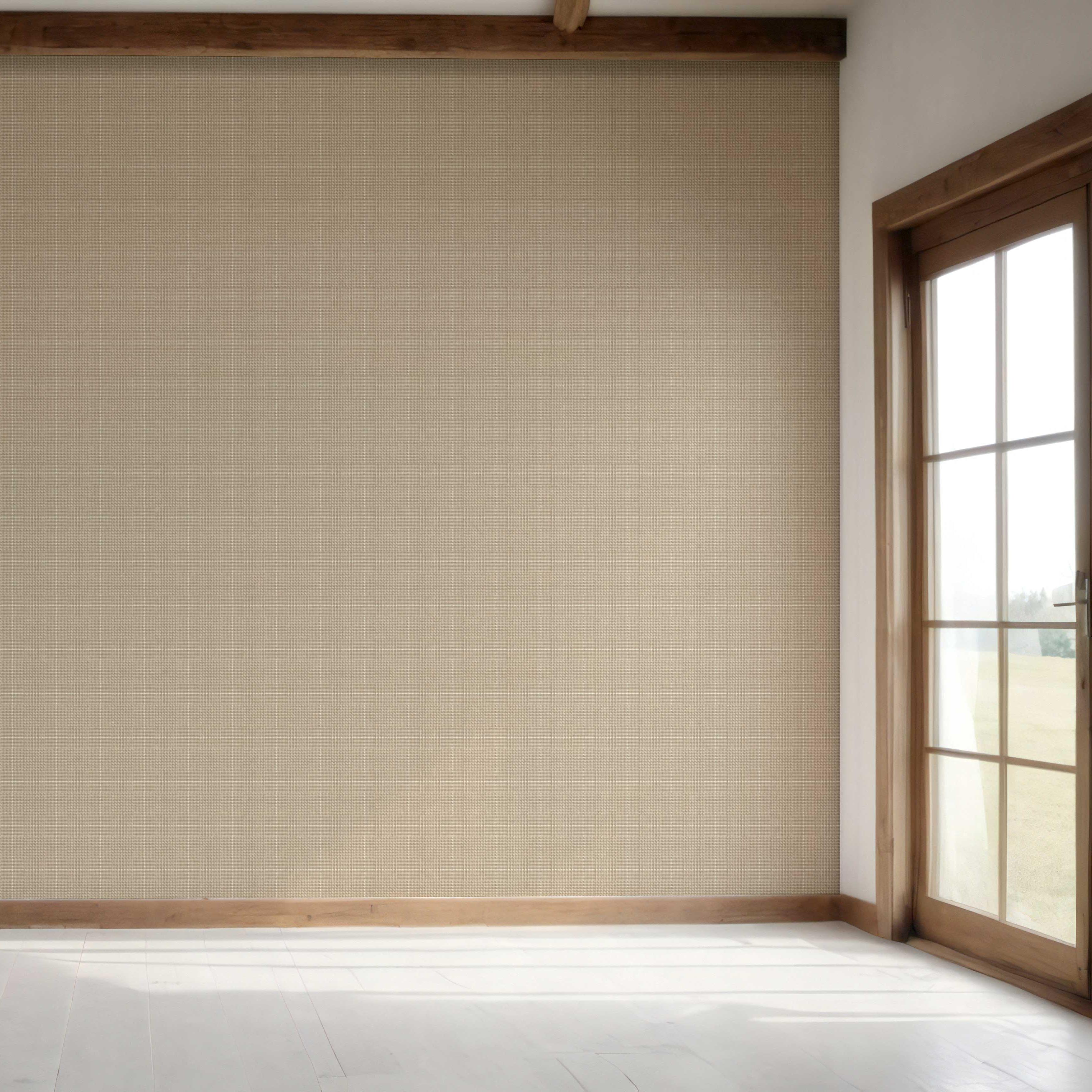 Neutral Textured Check/ Geometric Bedroom Wallpaper Sample (Soft Beige/ Tan)