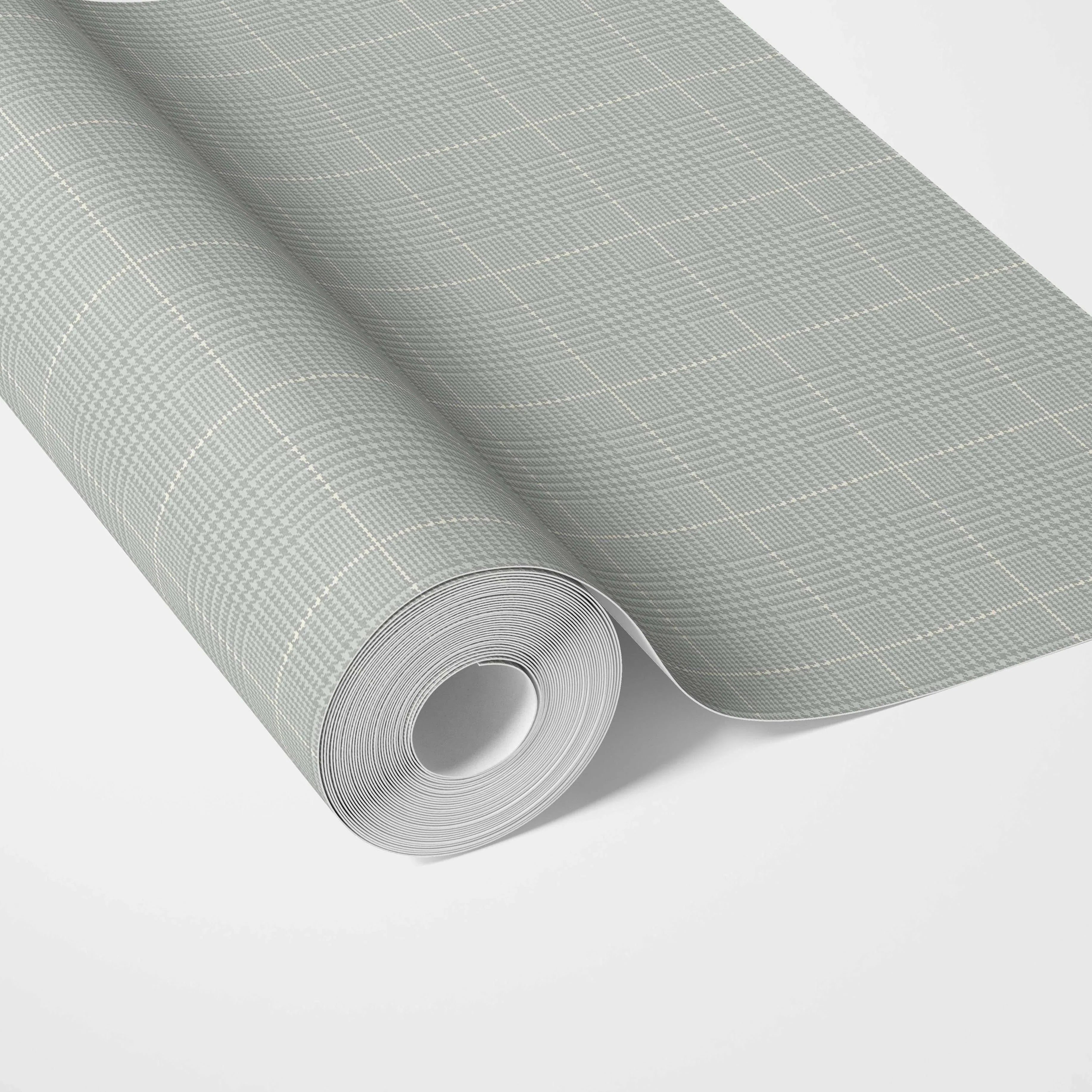 Neutral Textured Check/ Geometric Traditional Wallpaper (Sage Grey)