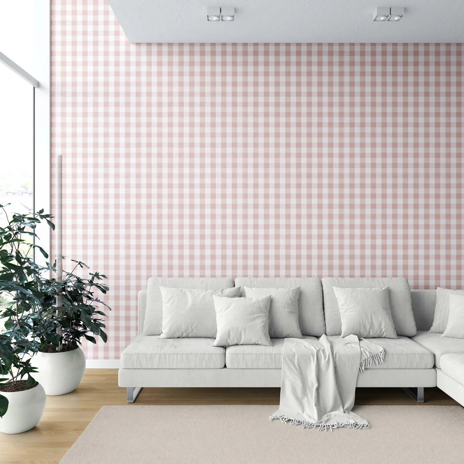 Geometric Gingham Shower Toilet Wallpaper (Pink)