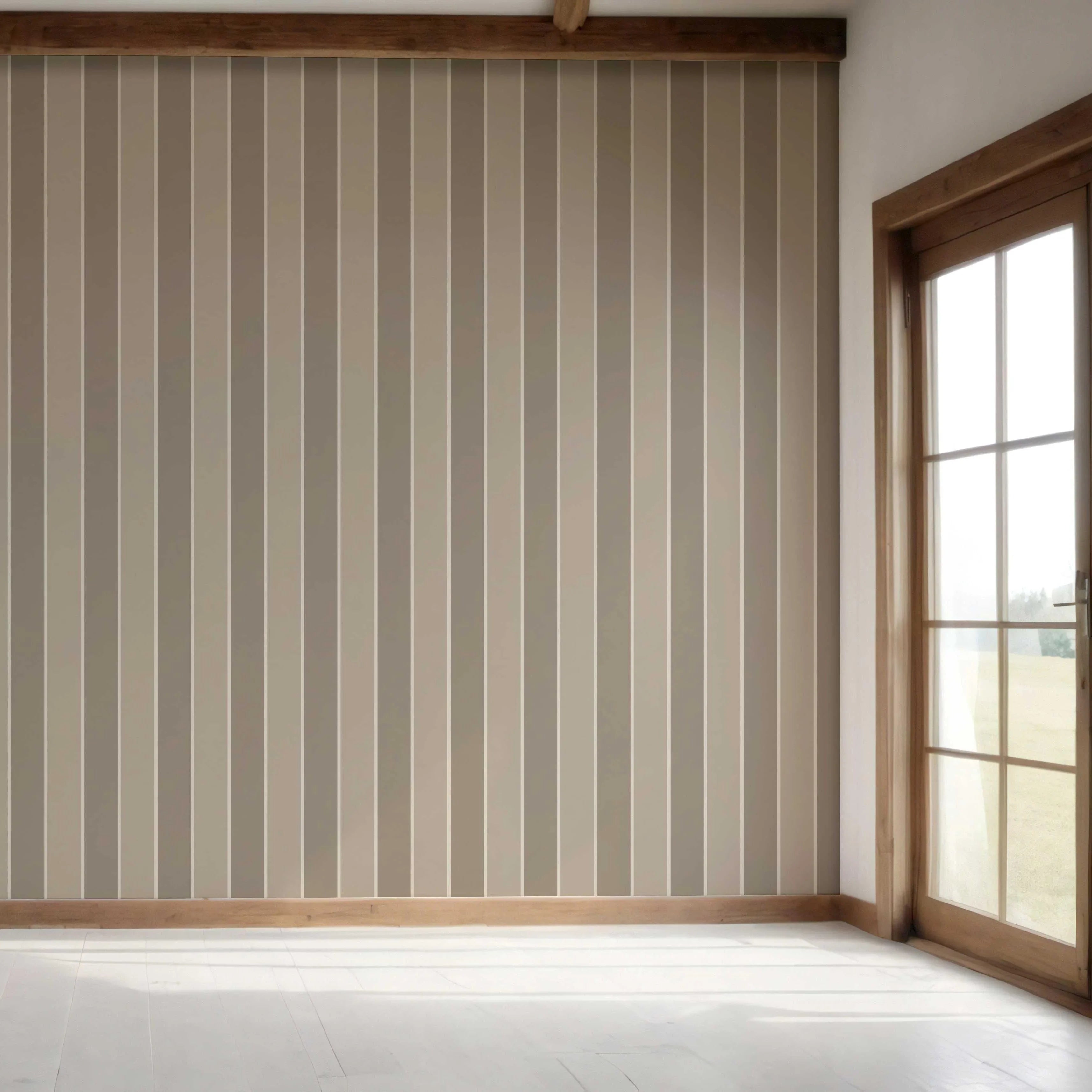 Neutral Geometric Striped Bedroom Wallpaper Sample (Taupe Grey/ Brown)