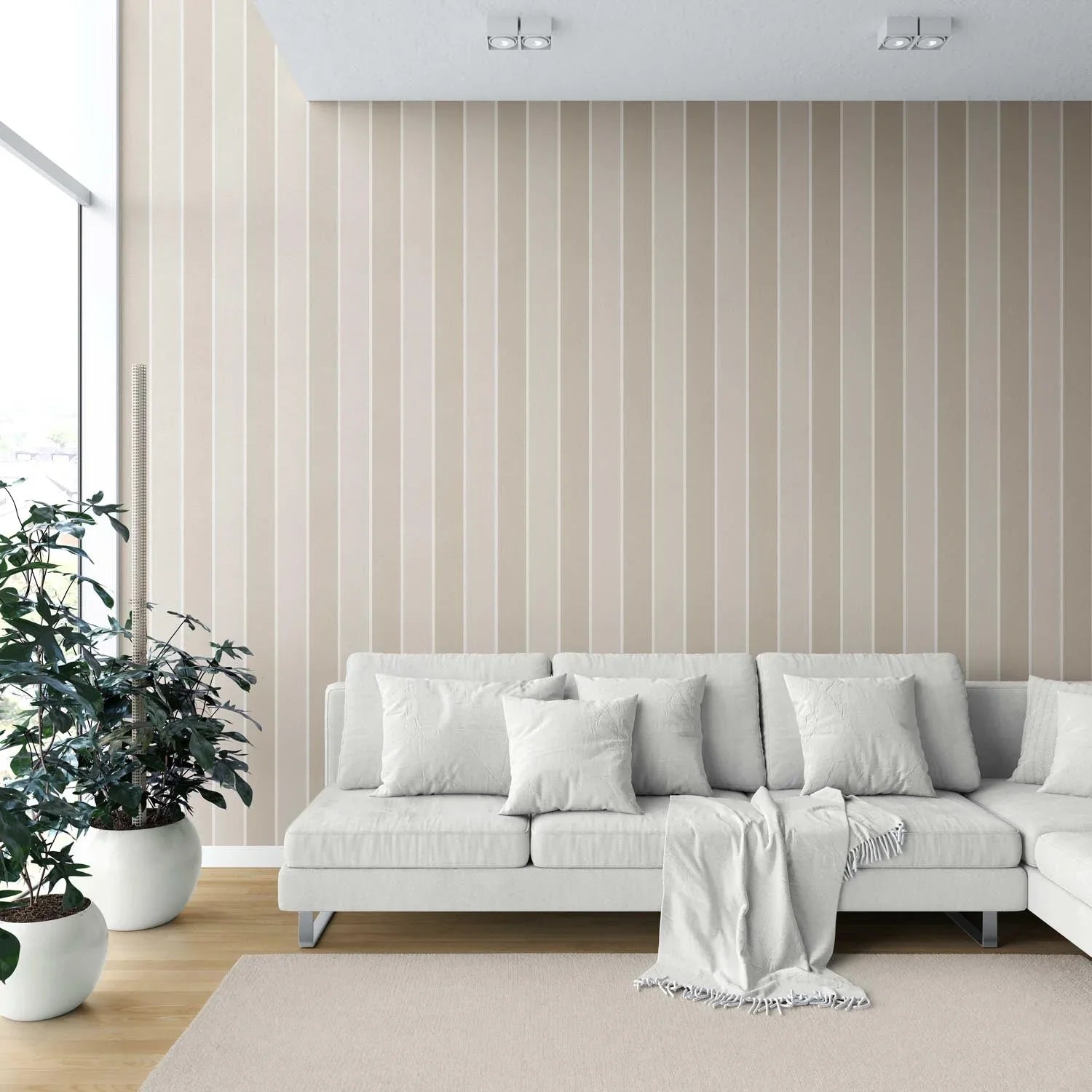 Neutral Geometric Striped Shower Toilet Wallpaper (Beige/ Cream)
