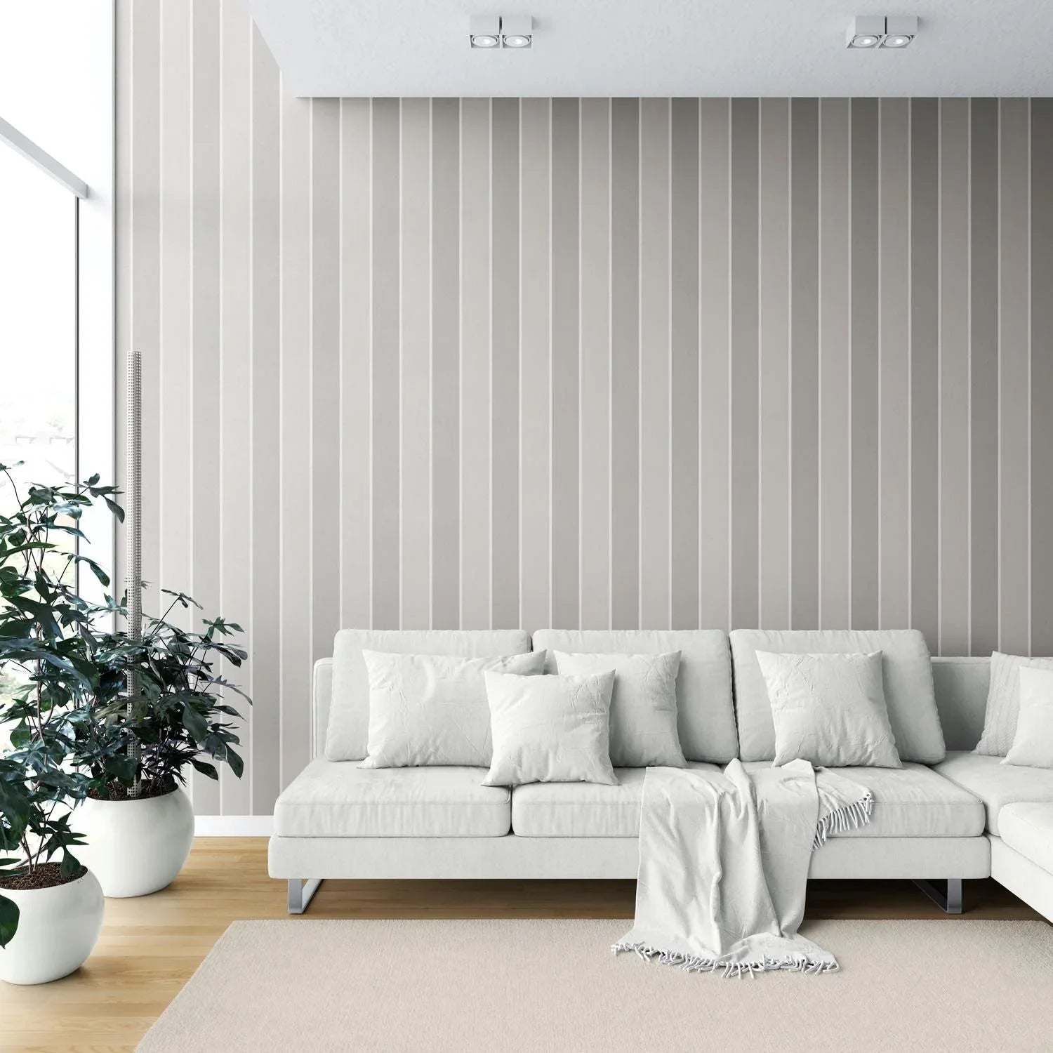 Neutral Geometric Striped Shower Toilet Wallpaper Sample (Grey/ Beige/ Taupe)