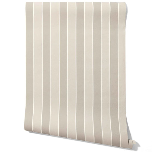 Neutral Geometric Striped Traditional Wallpaper (Beige/ Greige/ Taupe)