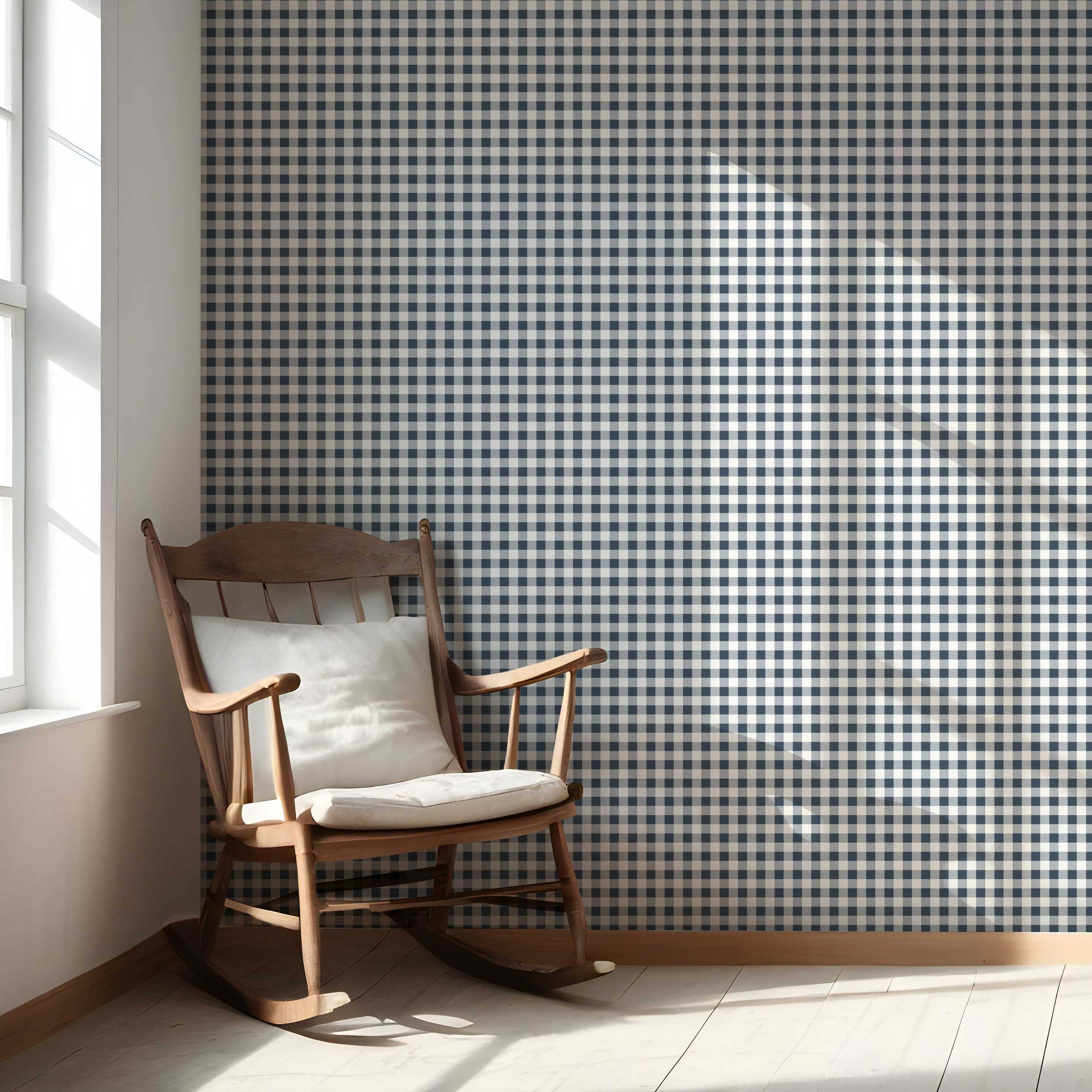 Gingham Checkered Nursery Wallpaper Sample (Navy Blue)