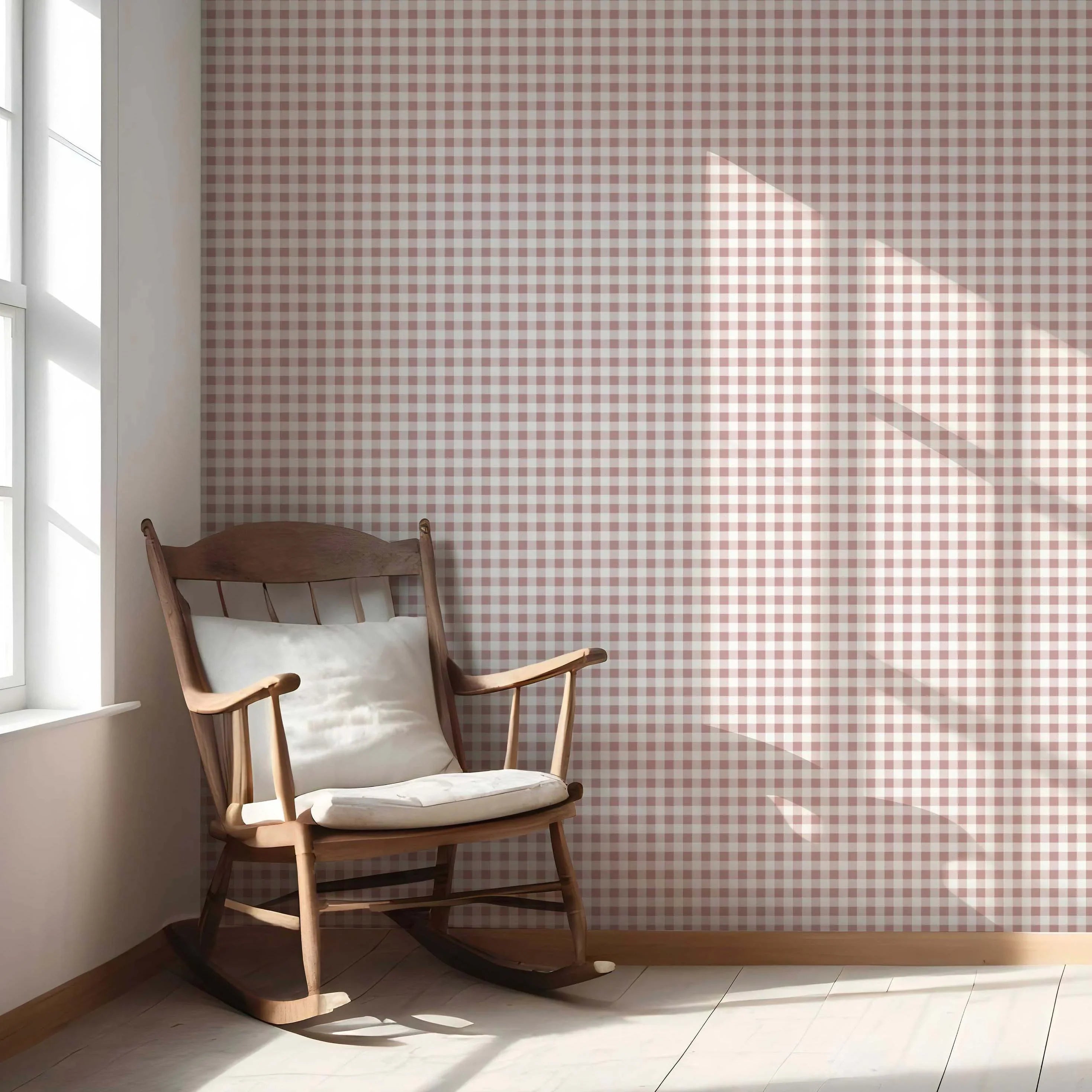 Gingham Checkered Nursery Wallpaper (Pink)