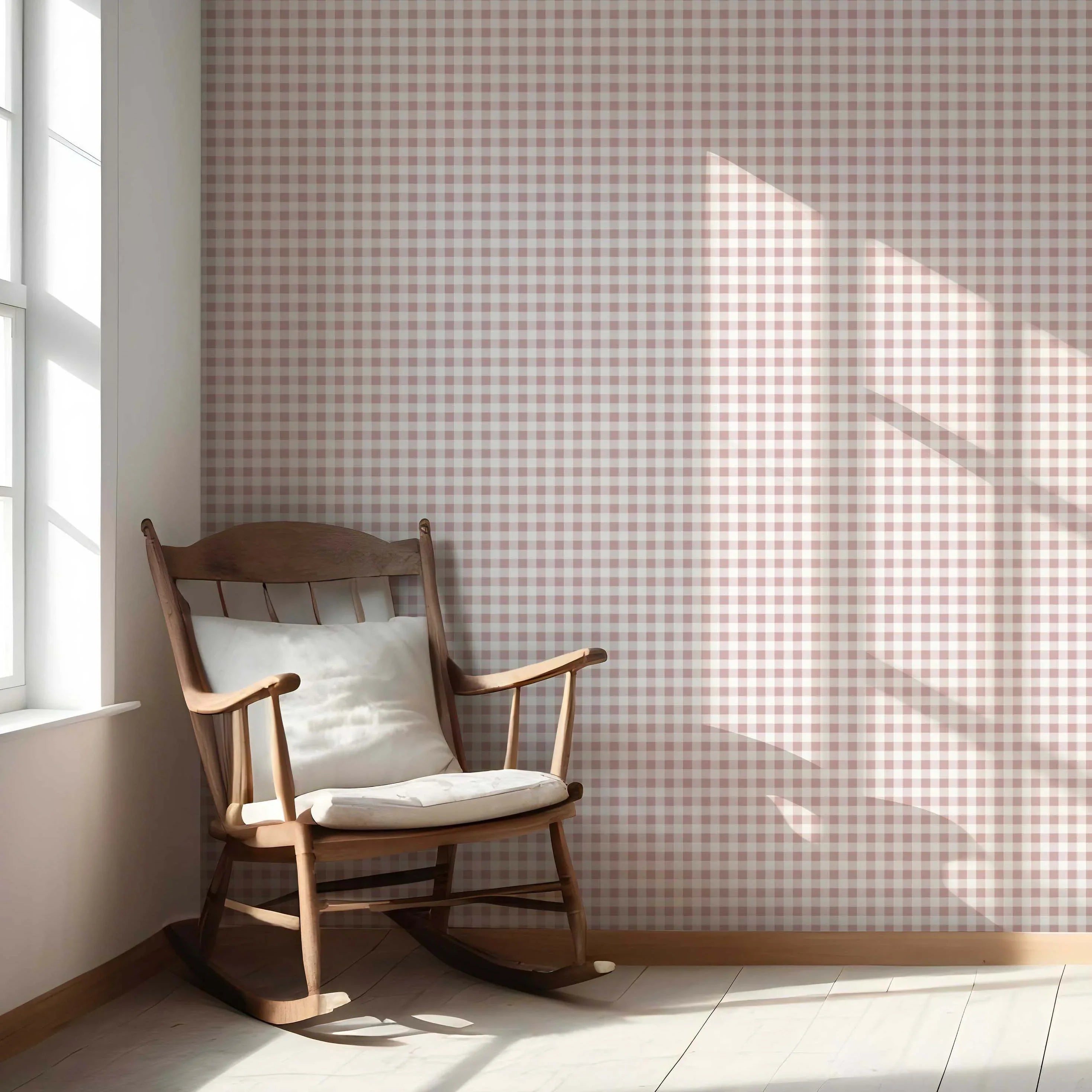 Gingham Checkered Nursery Wallpaper Sample (Pink)