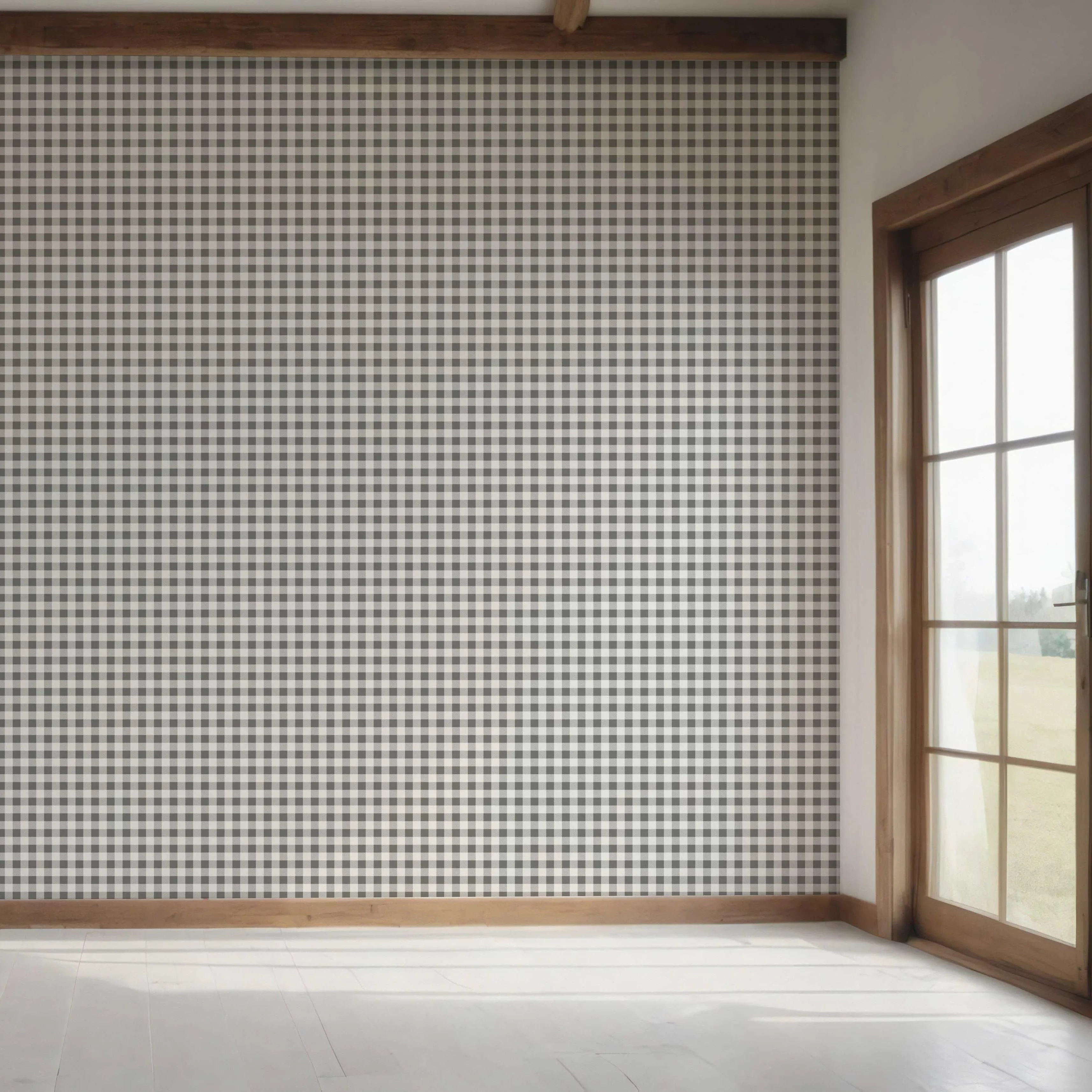 Neutral Gingham Checkered Bedroom Wallpaper (Grey)