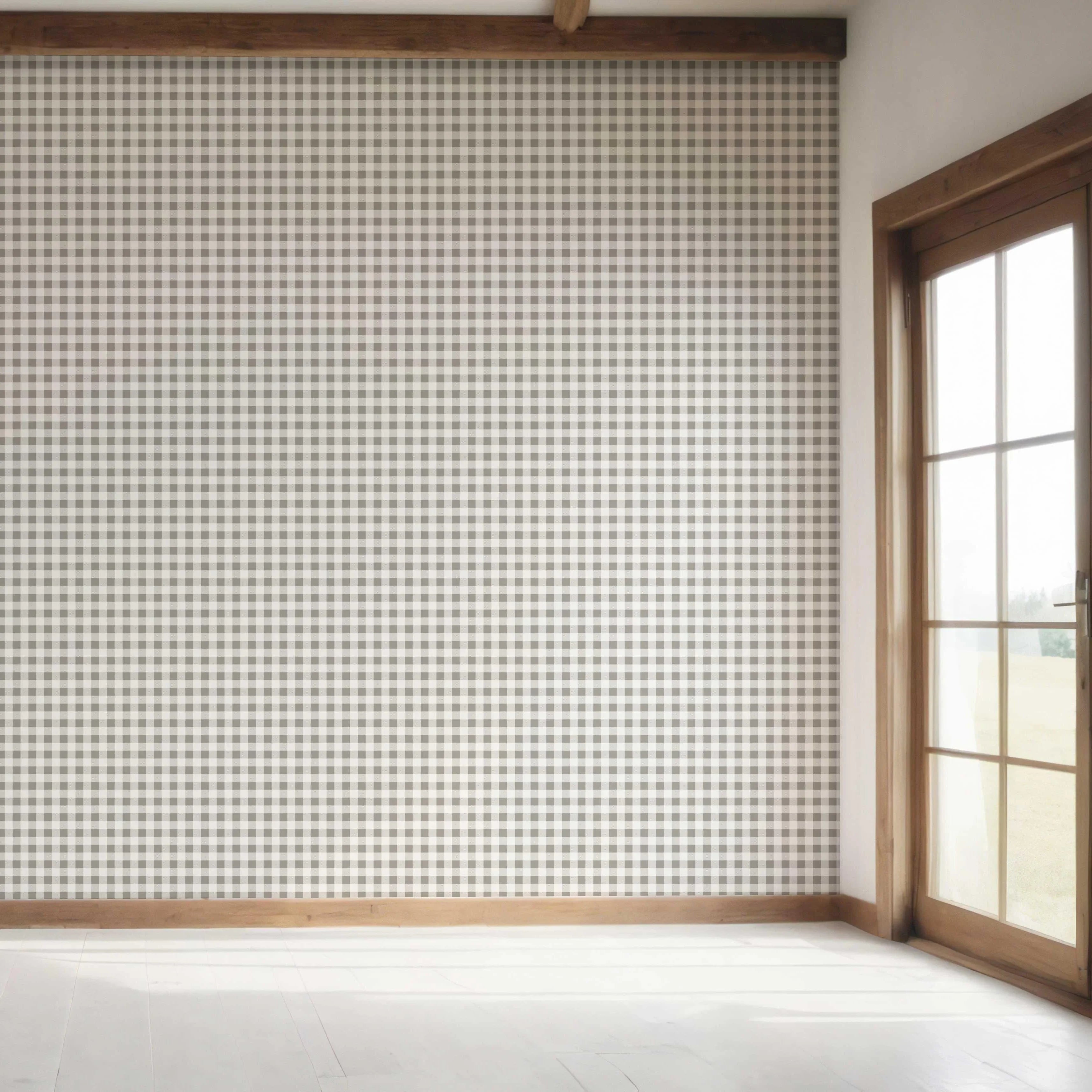 Neutral Gingham Checkered Bedroom Wallpaper Sample (Grey)