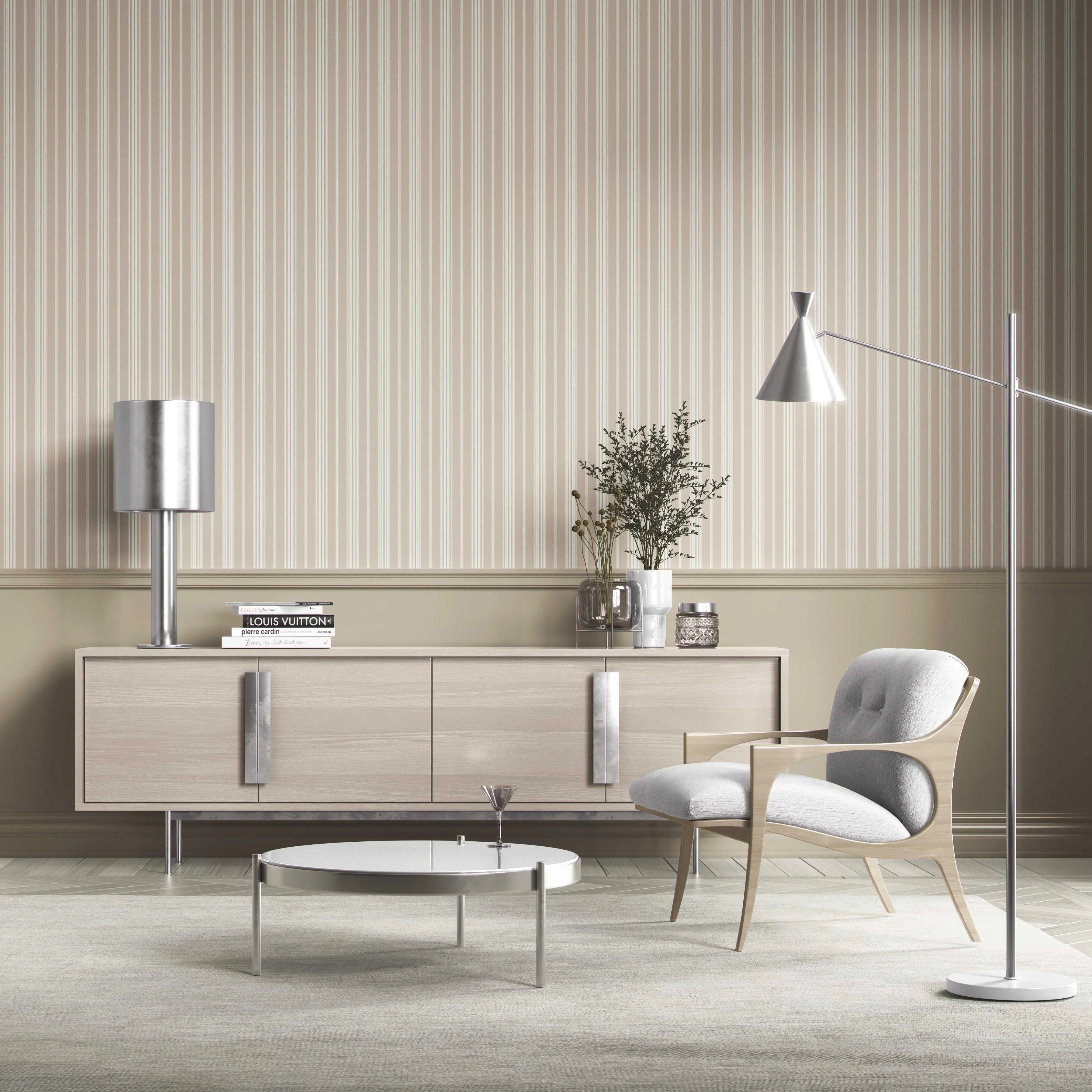 Neutral Geometric Striped Kitchen Wallpaper (Beige/ Brown/ Warm Grey)