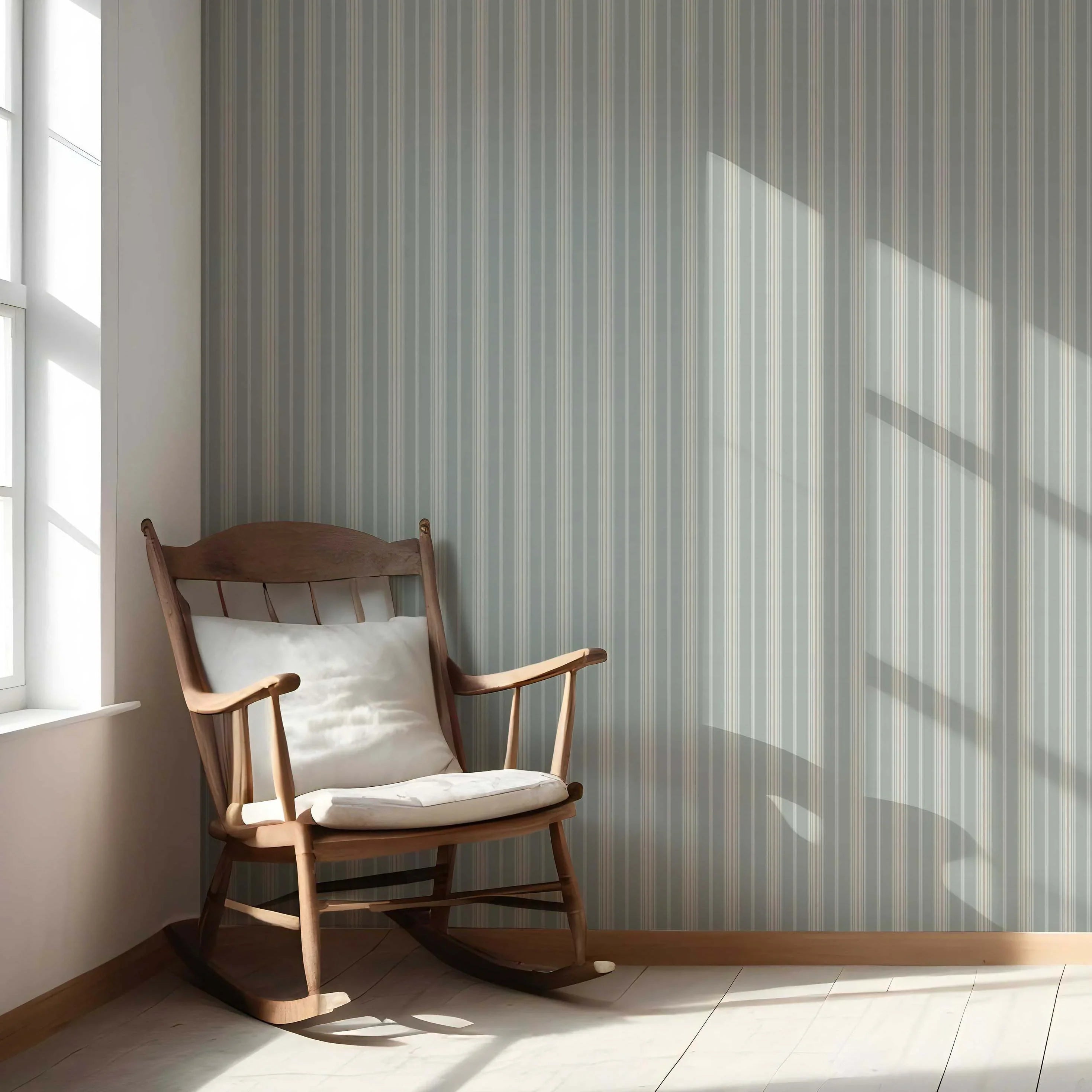Neutral Geometric Striped Living Room Wallpaper Sample (Duck Egg Blue)