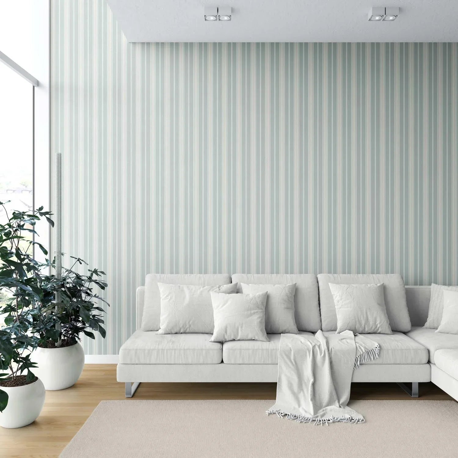 Neutral Geometric Striped Shower Toilet Wallpaper Sample (Duck Egg Blue)
