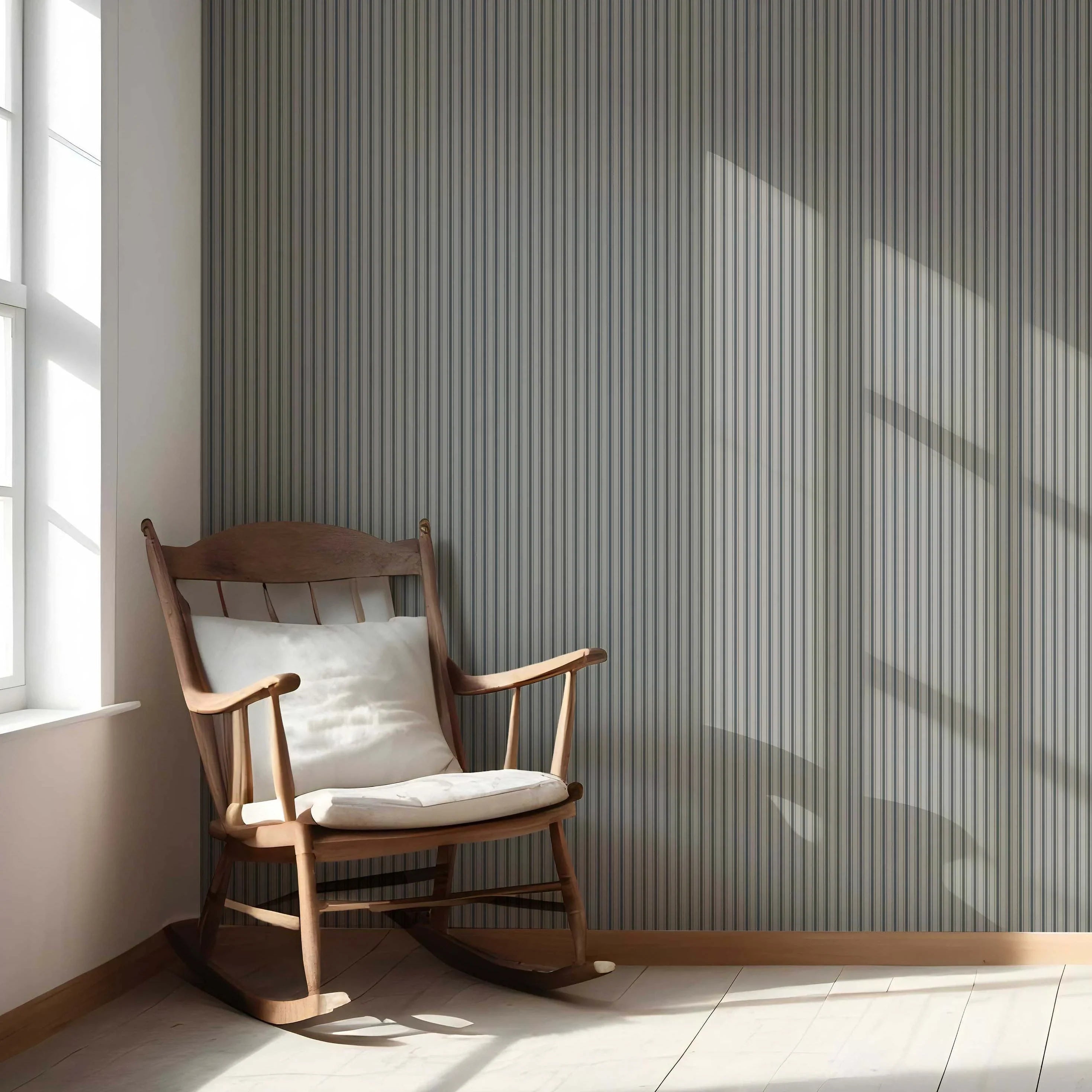 Neutral Geometric Striped Nursery Wallpaper Sample (Slate Grey)