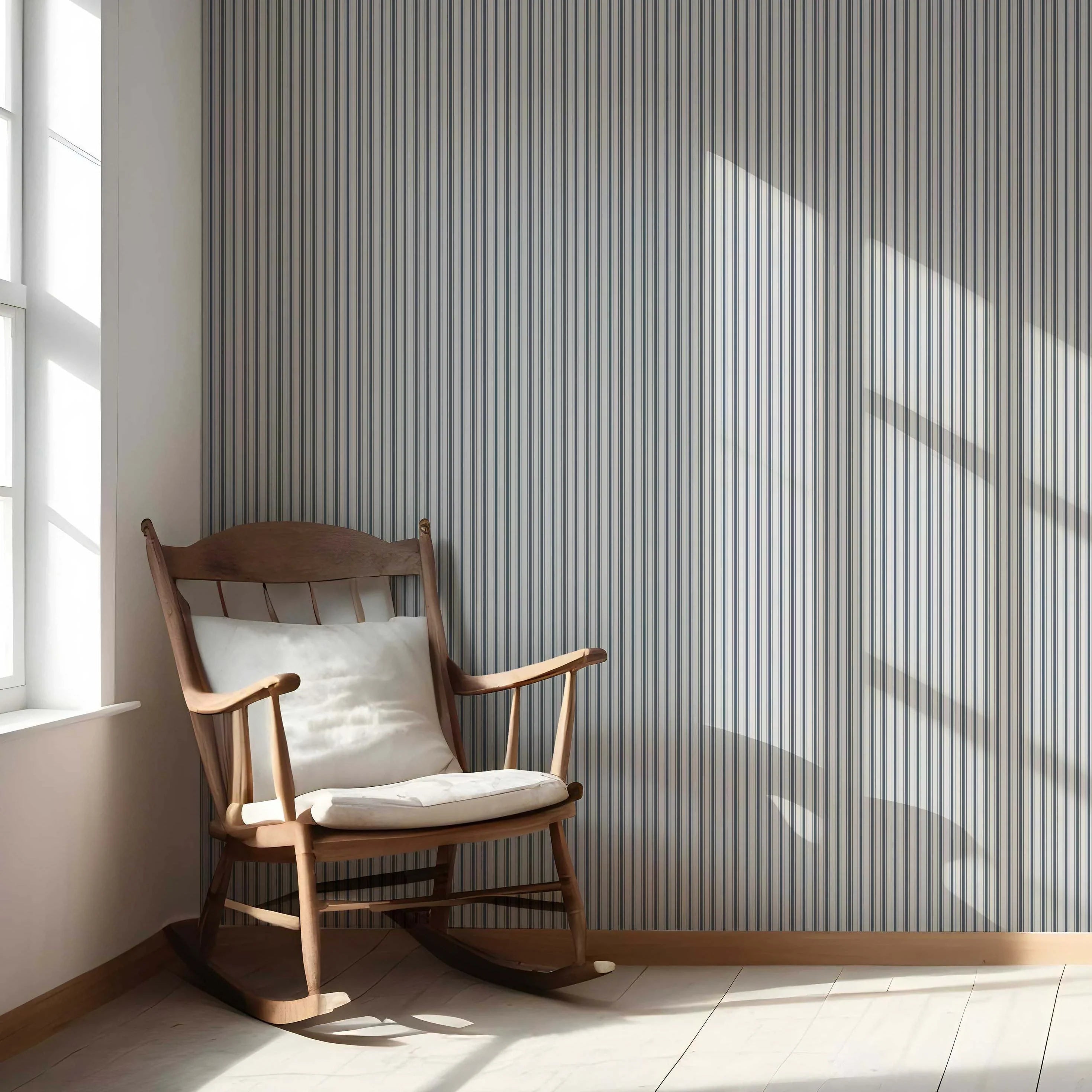 Geometric Striped Nursery Wallpaper Sample (Navy Blue)