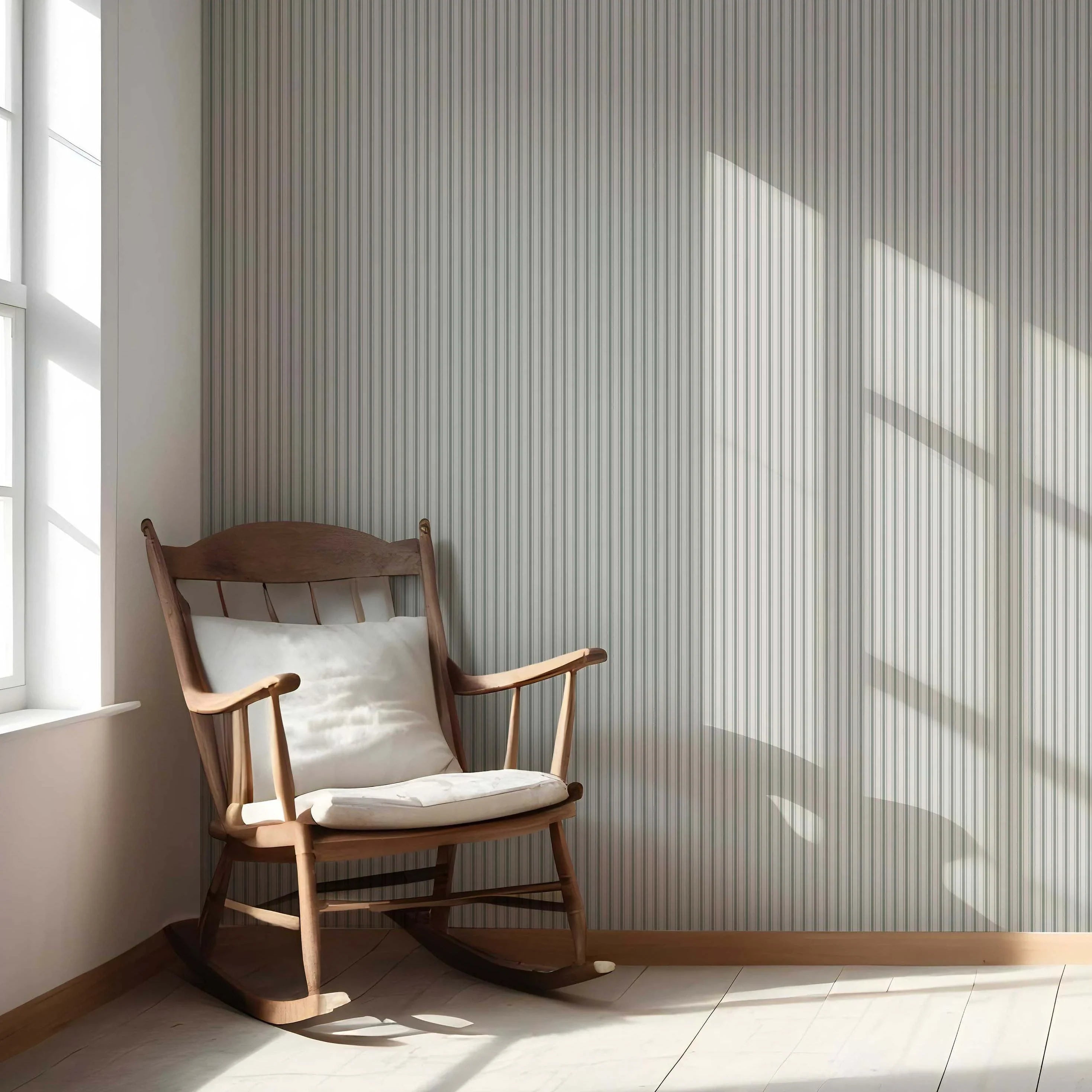 Neutral Geometric Striped Nursery Wallpaper (Green-Grey)