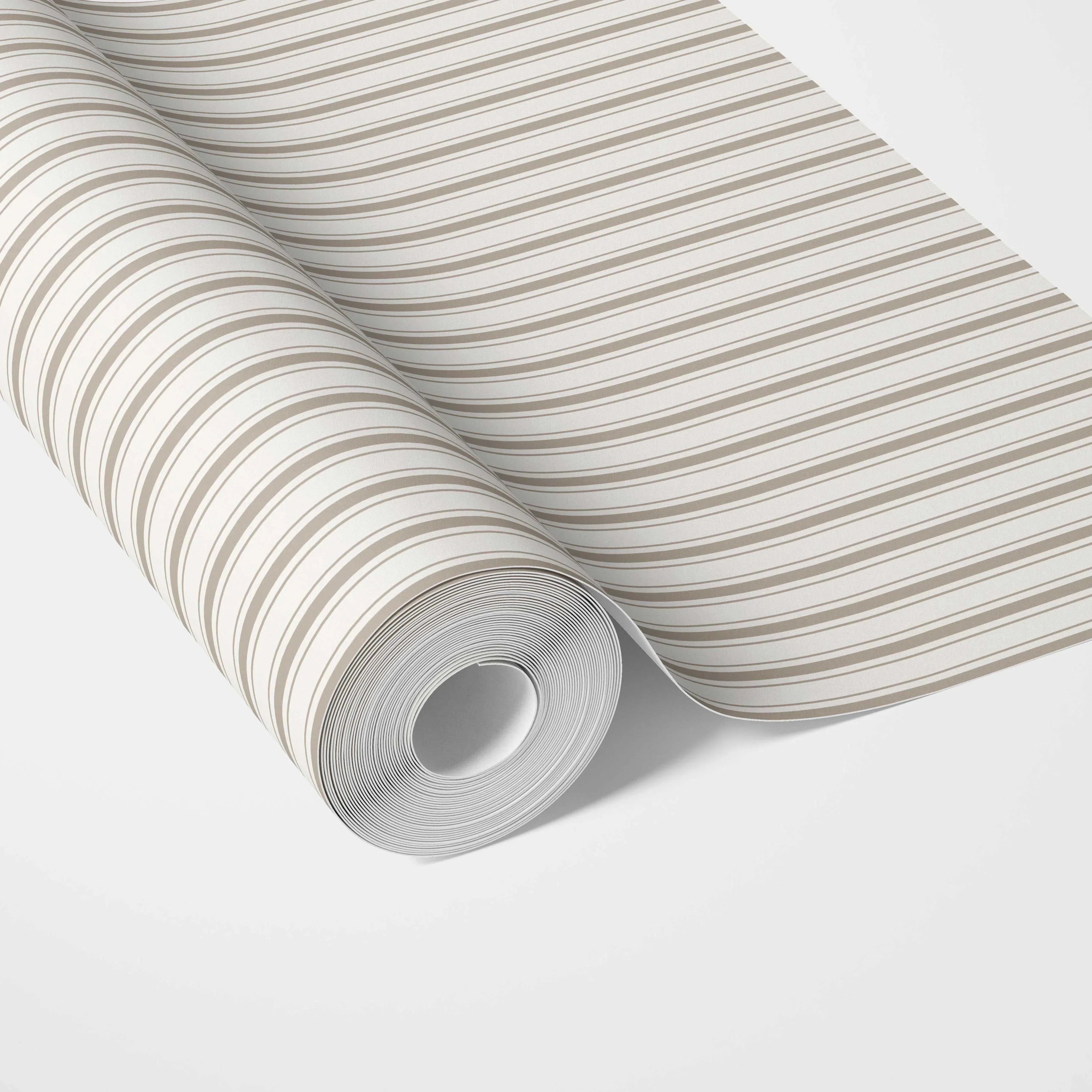 Neutral Geometric Striped Traditional Wallpaper (Greige/ Beige/ Warm Grey)