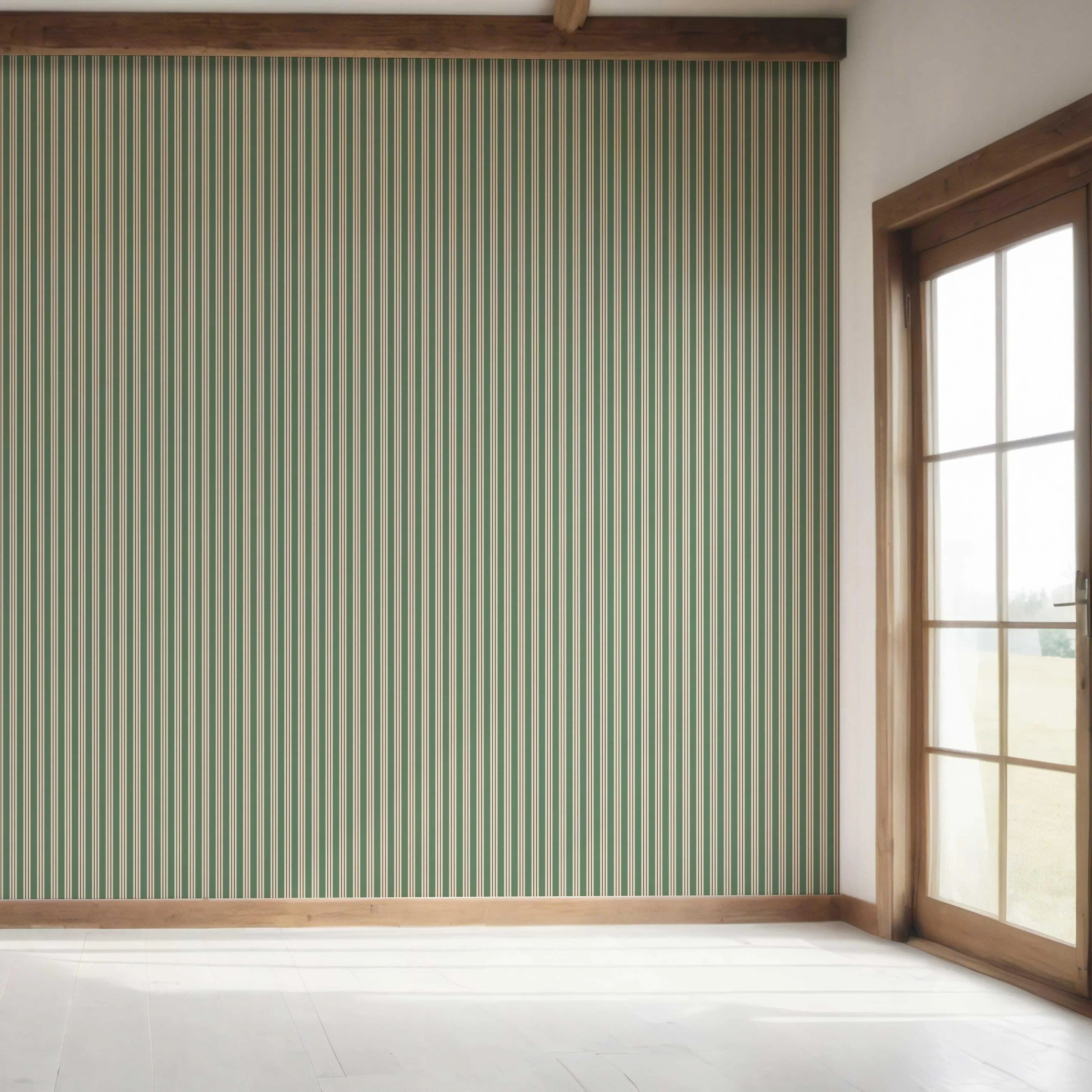 Geometric Striped Bedroom Wallpaper Sample (Leaf Green)