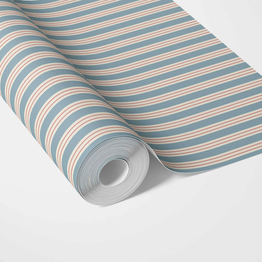Geometric Striped Traditional Wallpaper (Blue)