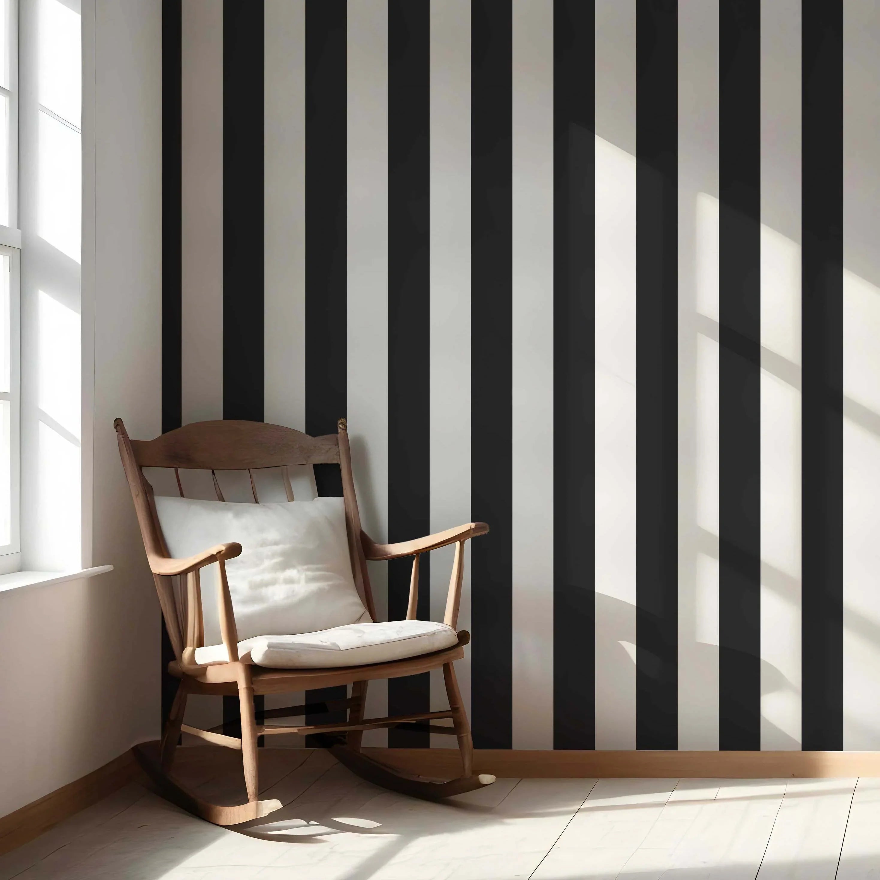 Neutral Geometric Striped Nursery Wallpaper Sample (Black/ White)