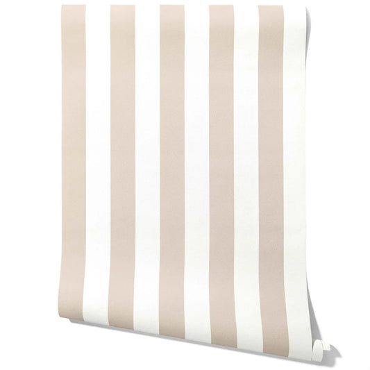 Neutral Geometric Striped Traditional Wallpaper (Beige/ Greige/ White)