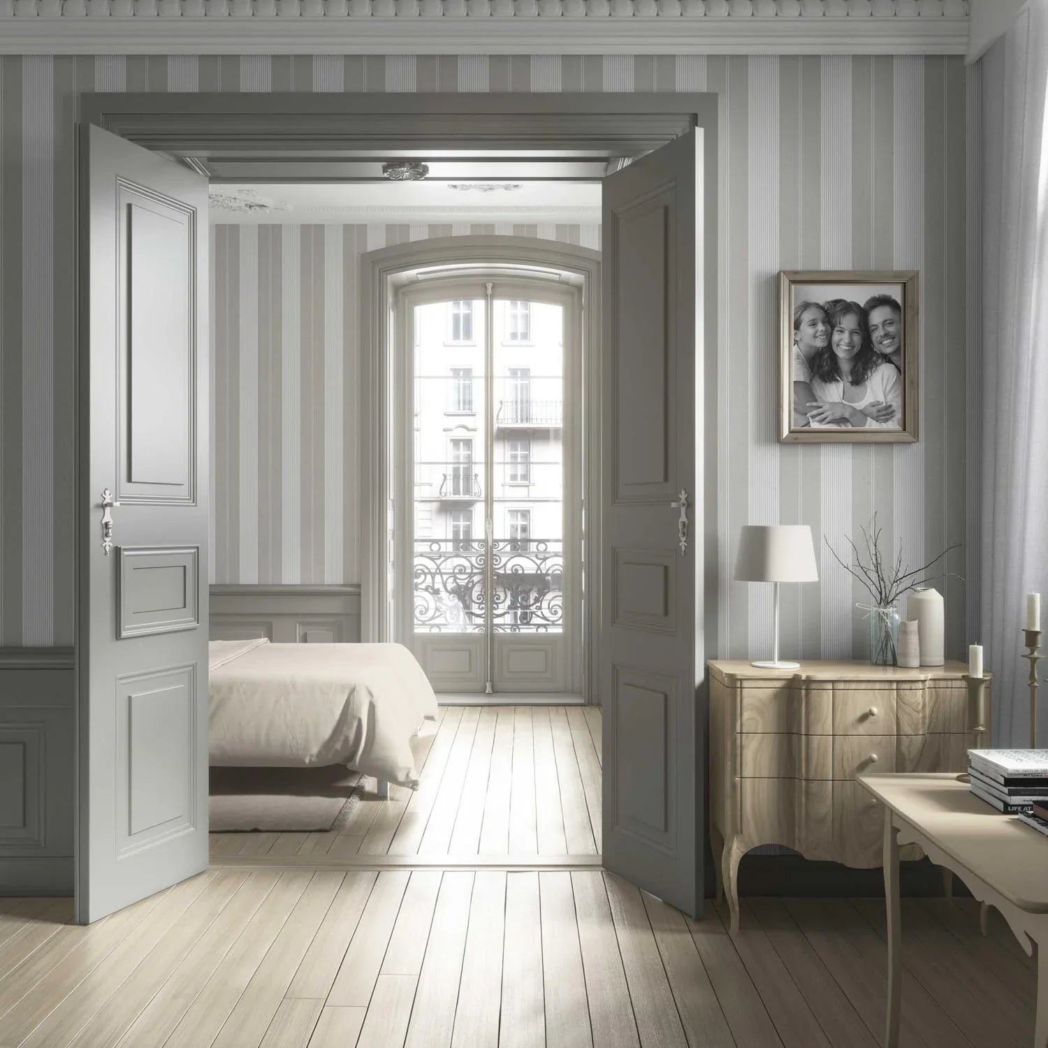 Neutral Geometric Striped Living Room Wallpaper Sample (Grey)