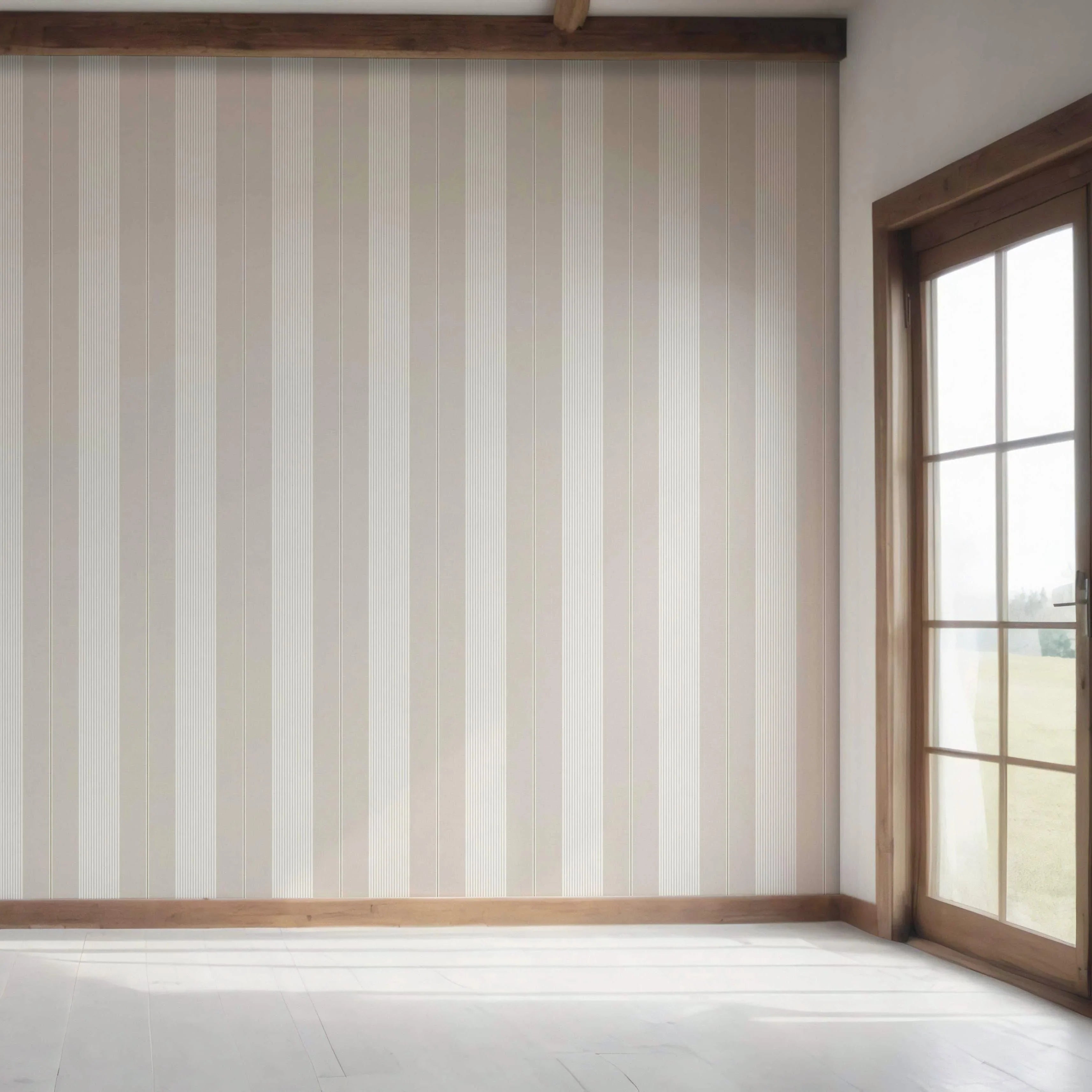 Neutral Geometric Striped Bedroom Wallpaper Sample (Beige/ Greige/ Warm Grey)
