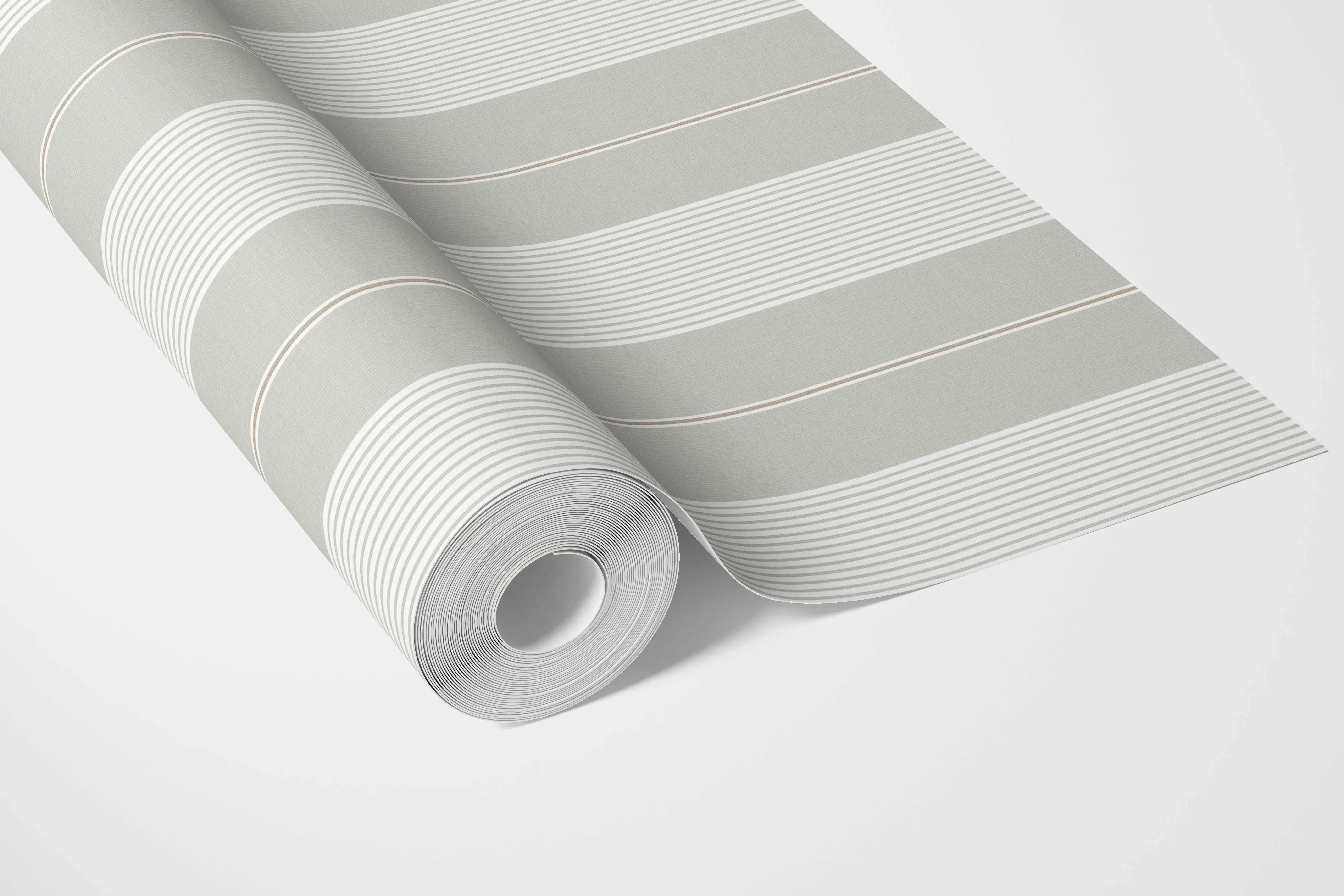 Neutral Geometric Striped Bathroom Wallpaper Sample (Grey-Green)