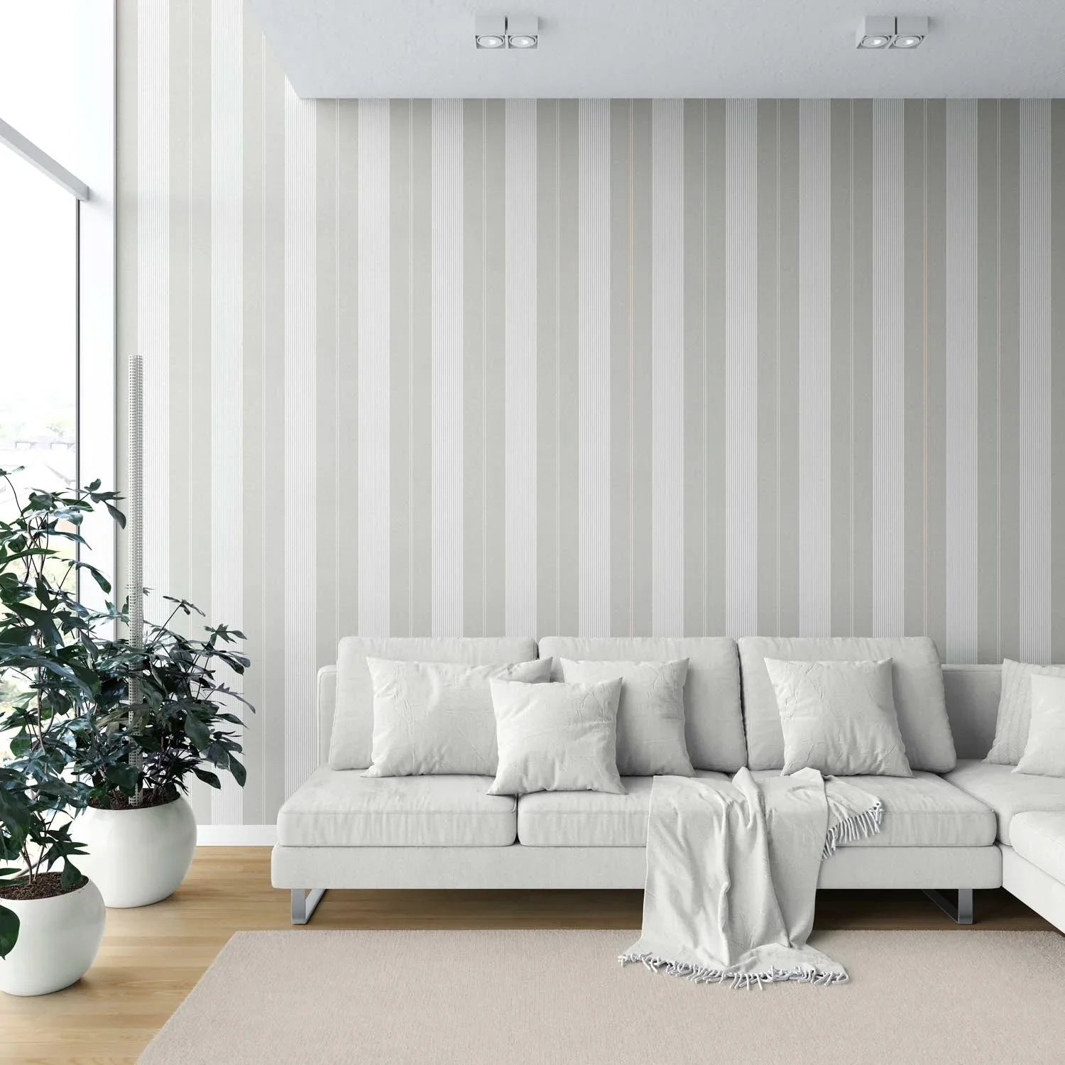 Neutral Geometric Striped Shower Toilet Wallpaper Sample (Grey-Green)