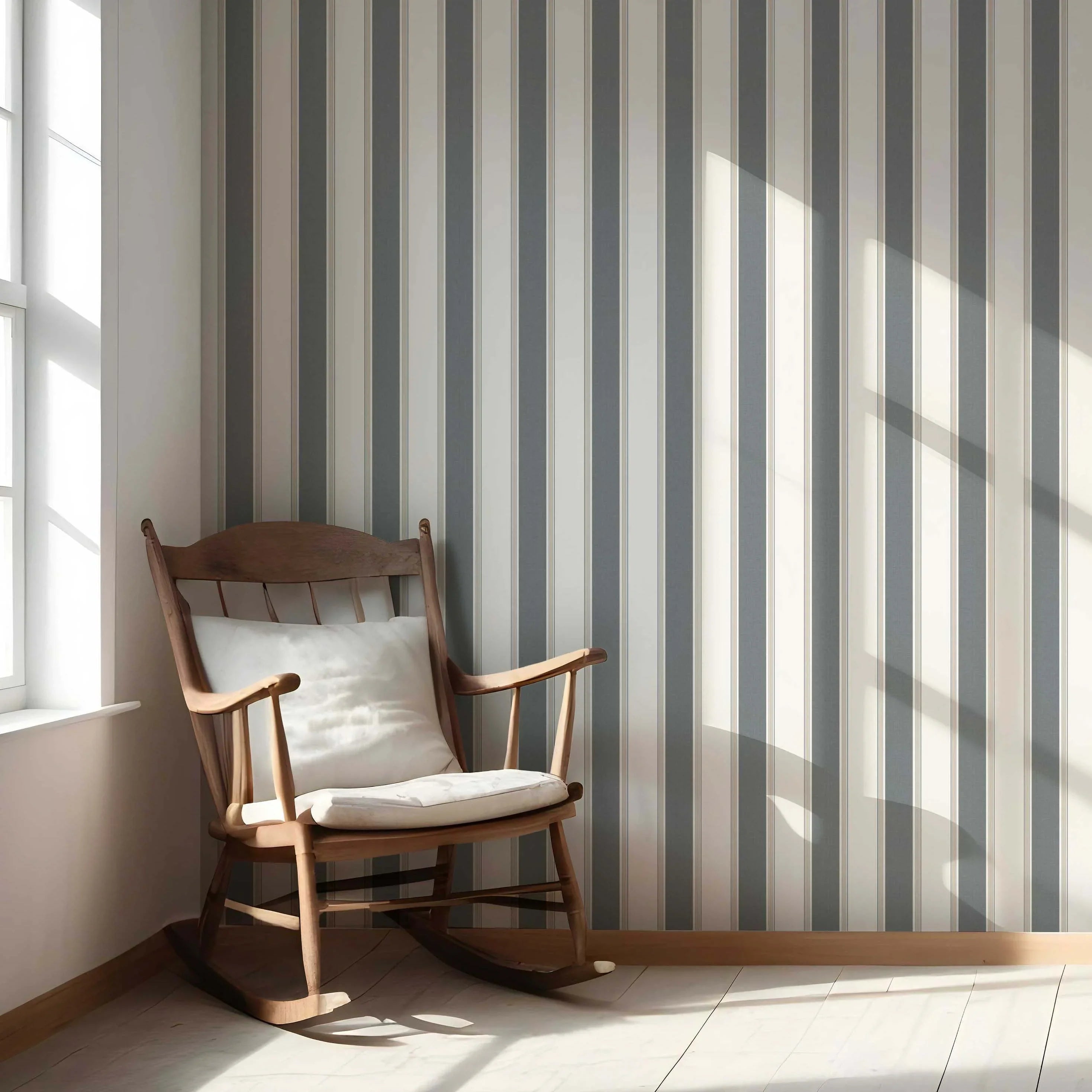 Neutral Geometric Striped Nursery Wallpaper Sample (Slate Blue/ Grey)
