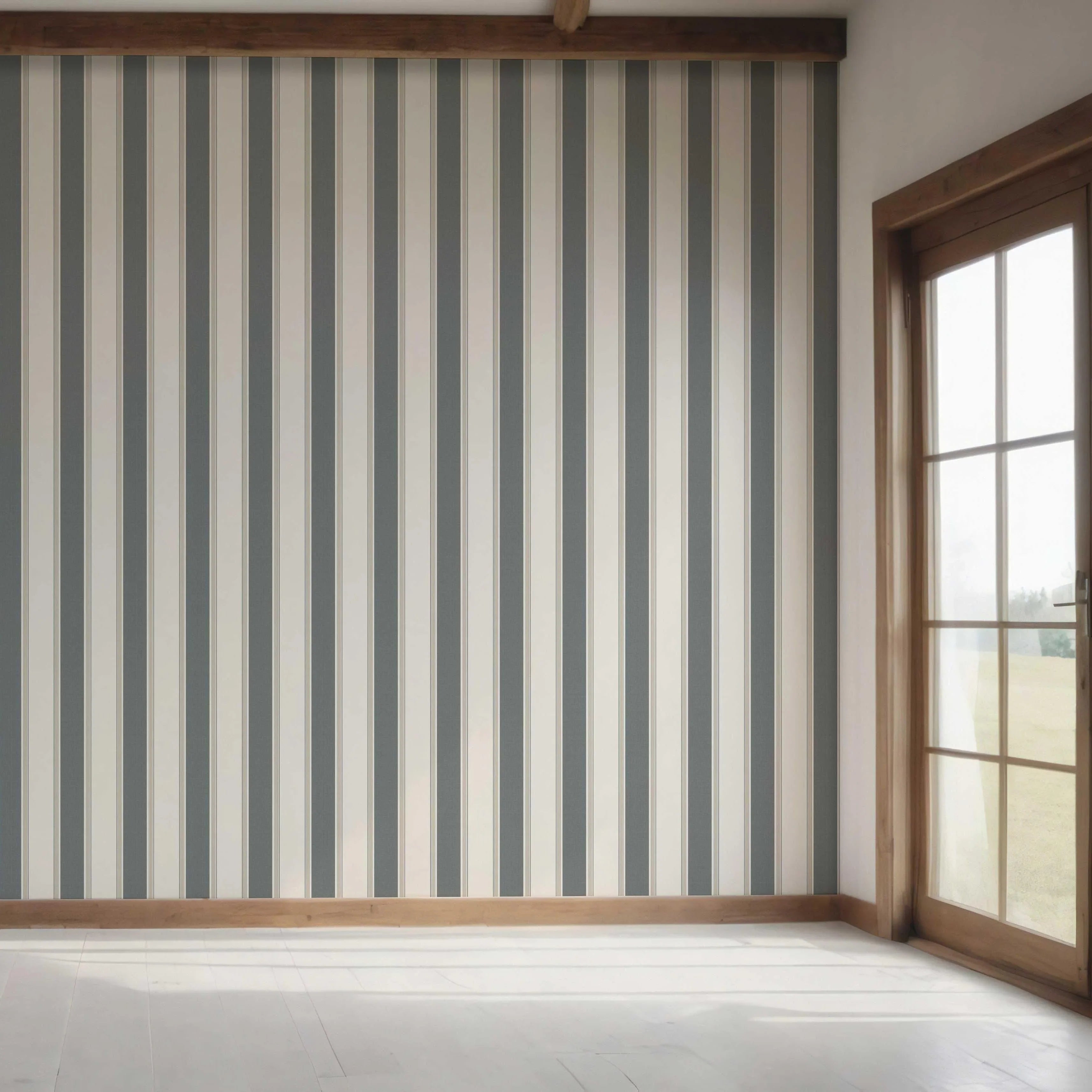 Neutral Geometric Striped Bedroom Wallpaper Sample (Slate Blue/ Grey)
